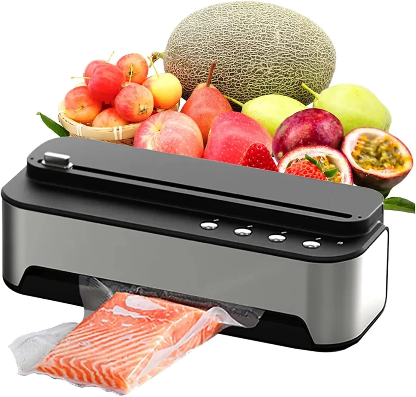 دستگاه وکیوم بسته بندی مواد غذایی اریکات، دستگاه وکیوم اتوماتیک مواد غذایی با برش داخلی و پیکربندی پمپ دوگانه، حالت های غذای خشک/مرطوب، مکش قوی 65 کیلو پاسکال، برای کیسه های غذا، کاسه های مرینیت، بسته بندی وعده های غذایی