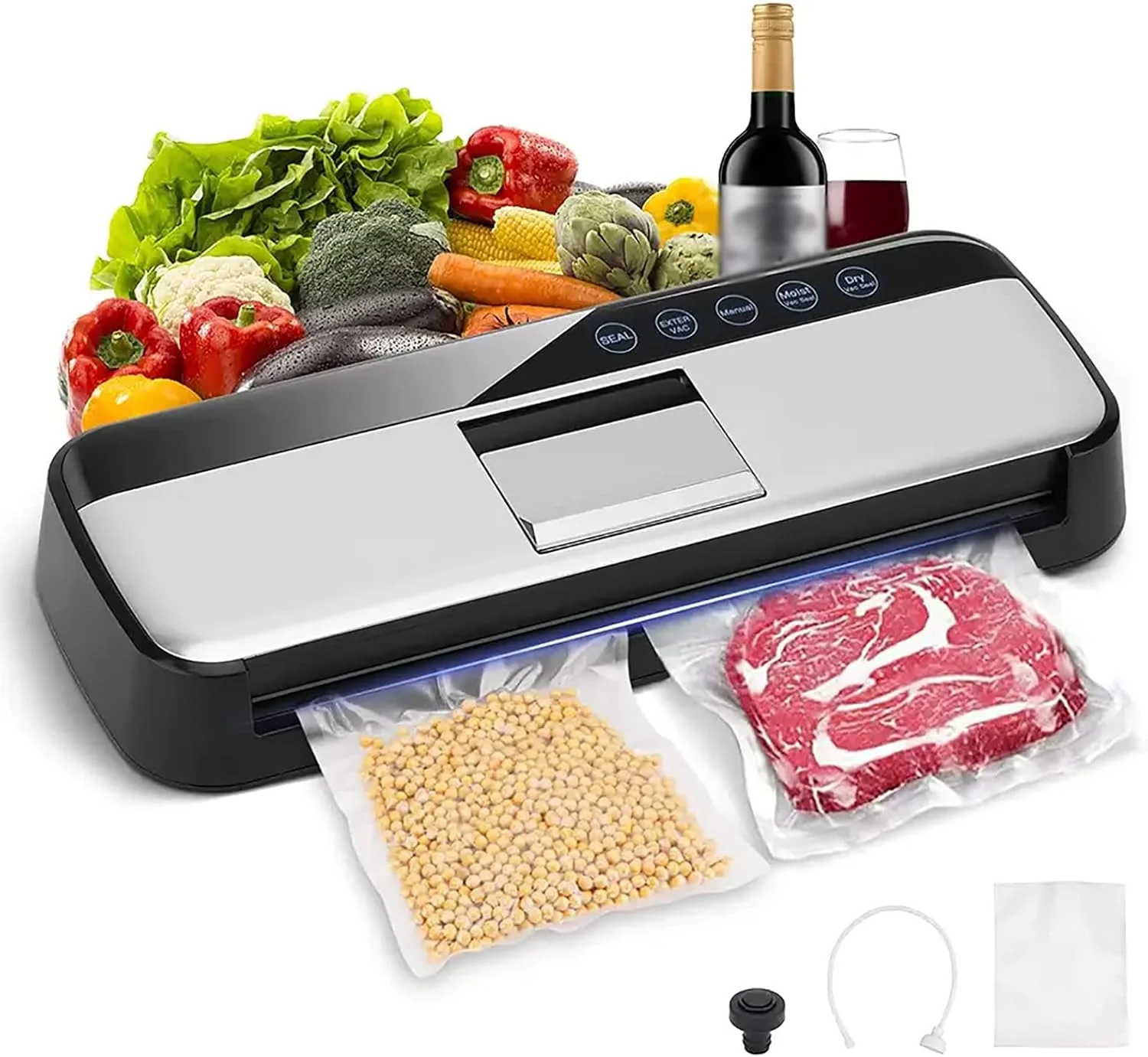 دستگاه وکیوم سیلر اتوماتیک اریکات، دستگاه بسته بندی وکیوم با المنت حرارتی 5 میلی‌متری و کیت استارتر، حالت‌های آب‌بندی خشک و مرطوب و عملکرد آسان LED با یک لمس، برای تمام نیازهای نگهداری مواد غذایی