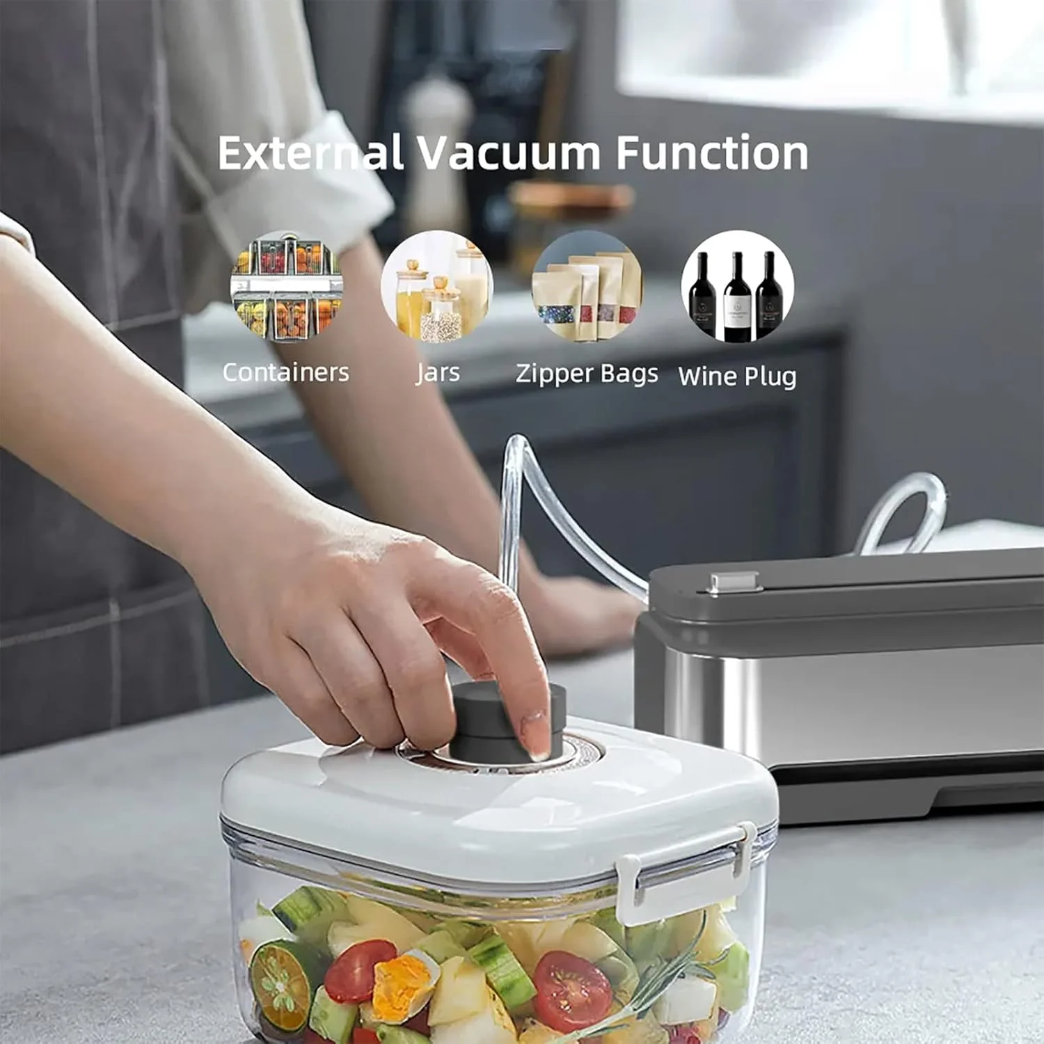 دستگاه وکیوم بسته بندی مواد غذایی اریکات، دستگاه وکیوم اتوماتیک مواد غذایی با برش داخلی و پیکربندی پمپ دوگانه، حالت های غذای خشک/مرطوب، مکش قوی 65 کیلو پاسکال، برای کیسه های غذا، کاسه های مرینیت، بسته بندی وعده های غذایی