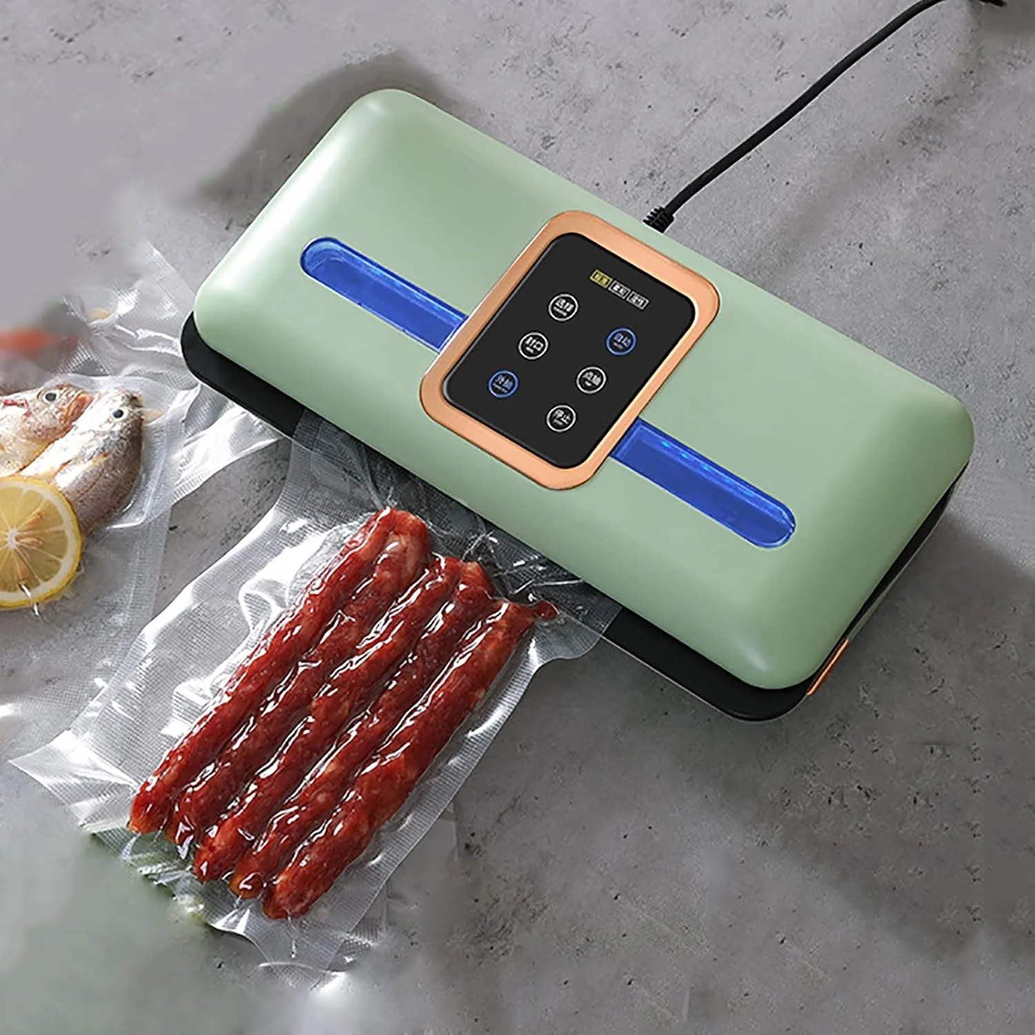 دستگاه وکیوم بسته بندی مواد غذایی تمام اتوماتیک ERICAT، دستگاه وکیوم 80Kpa با حالت تک مهر و ضربه ای، عملکرد تک لمسی LED و آب بندی حرارتی 3 میلی متری، برای کیسه های مواد غذایی، کاسه های مارینت، بسته بندی وعده های غذایی