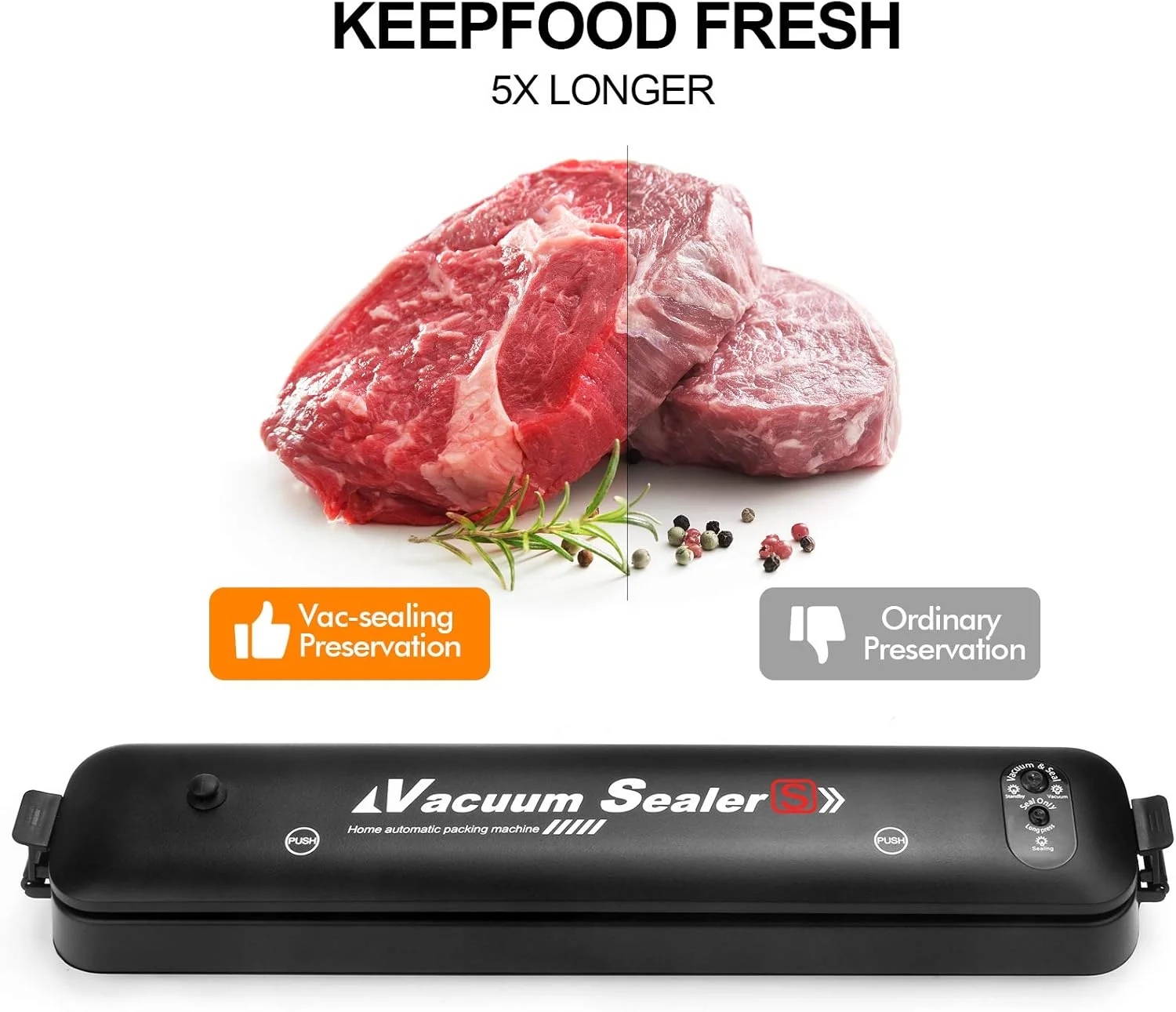 دستگاه وکیوم فریودی، دستگاه سیلر و ذخیره ساز مواد غذایی قابل حمل با عملکرد تک لمسی، دارای دو عملکرد وکیوم و سیل، مناسب برای میوه ها، آجیل، گوشت، شیرینی، سبزیجات، به همراه 15 کیسه پلمپ شده