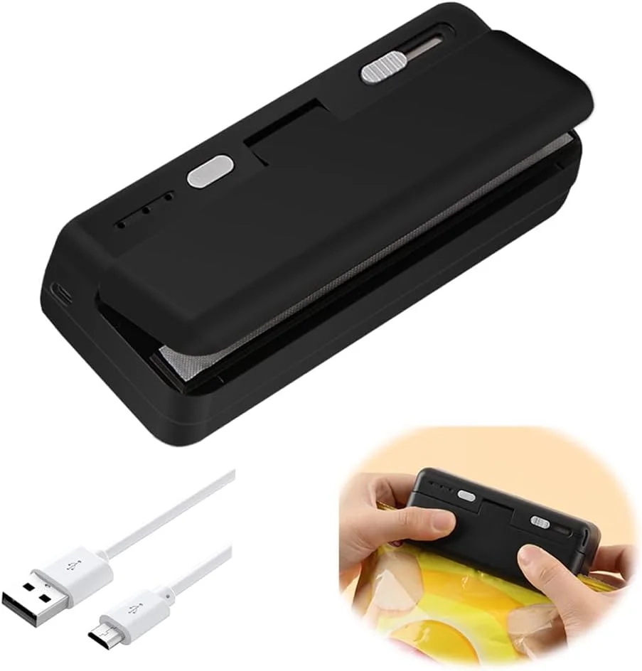 دستگاه کوچک پلمپ کیسه اکسفور، شارژر USB، دستگاه پلمپ حرارتی کیسه چیپس سیب زمینی، دستگاه برش و پلمپ حرارتی کیسه پلاستیکی اسنک، دستگاه پلمپ ایمپالس خلاء برای کیسه های غلات مایلار، تازه نگه داشتن مواد غذایی (مشکی)