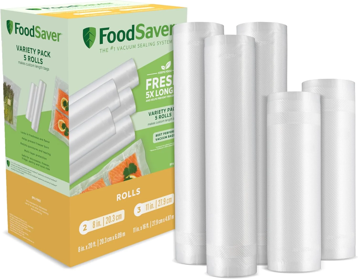 رول های چندتایی دستگاه وکیوم FoodSaver در اندازه های 8 و 11 اینچ | ساخت کیسه های وکیوم سیلر سفارشی بدون BPA