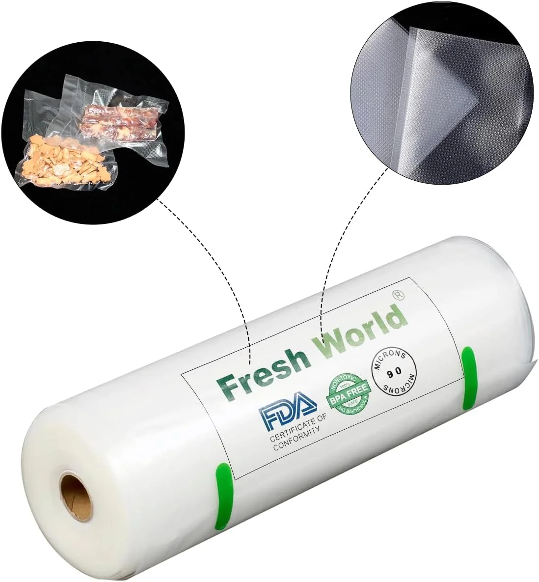 رول های دستگاه وکیوم فرش ورلد از تریدز گلوبال - رول کیسه ای برای نگهداری مواد غذایی، شفاف، مناسب برای پخت و پز سو وید (28 سانتی متر در 15 متر)