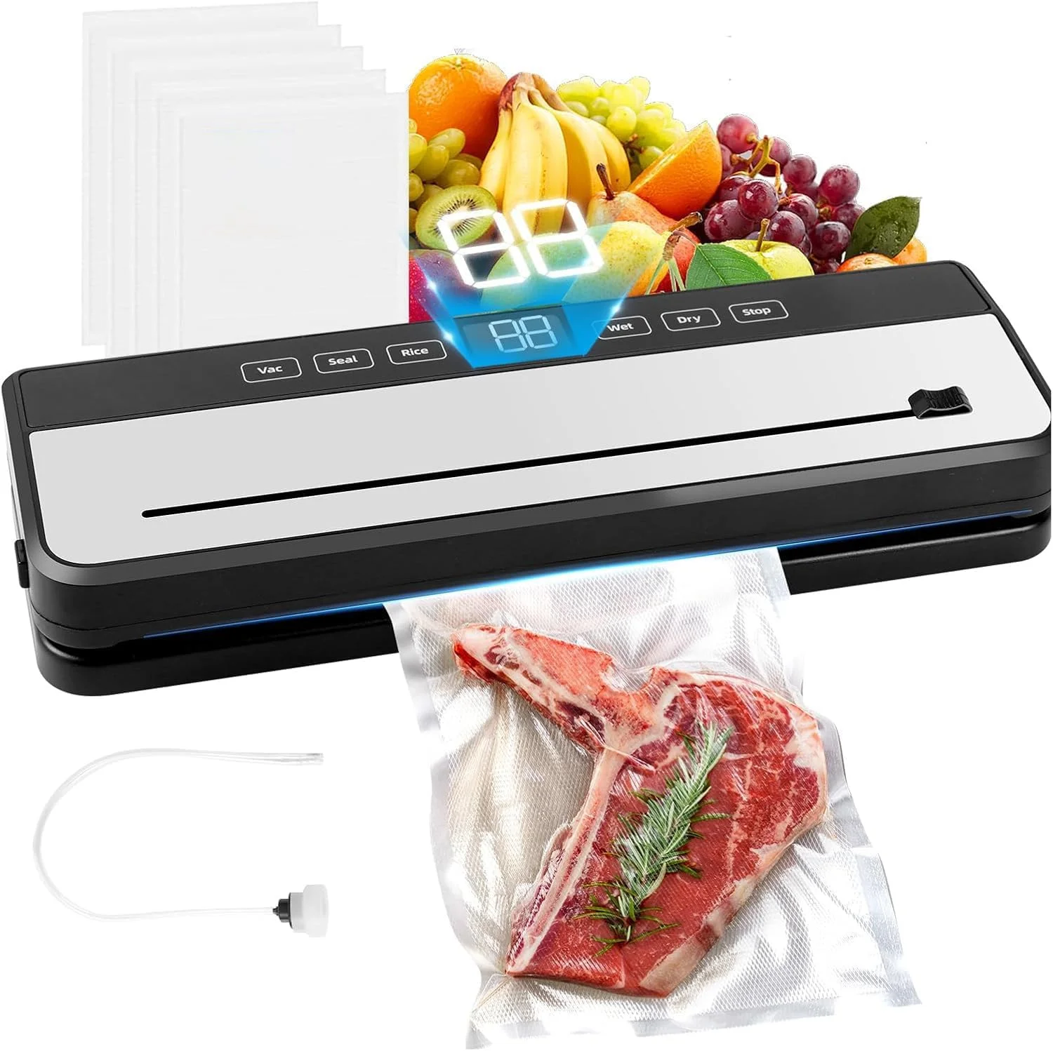 دستگاه وکیوم سیلر GGEROU، قدرت مکش دقیق 75 کیلو پاسکال، دستگاه سیلر مواد غذایی 6 در 1 با تایمر دیجیتال، حالت های غذای خشک و مرطوب، طراحی جمع و جور با 10 کیسه وکیوم و کاتر داخلی دستگاه وکیوم سیلر GGEROU، قدرت مکش دقیق 75 کیلو پاسکال، دستگاه سیلر مواد غذایی 6 در 1 با تایمر دیجیتال، حالت های غذای خشک و مرطوب، طراحی جمع و جور با 10 کیسه وکیوم و کاتر داخلی