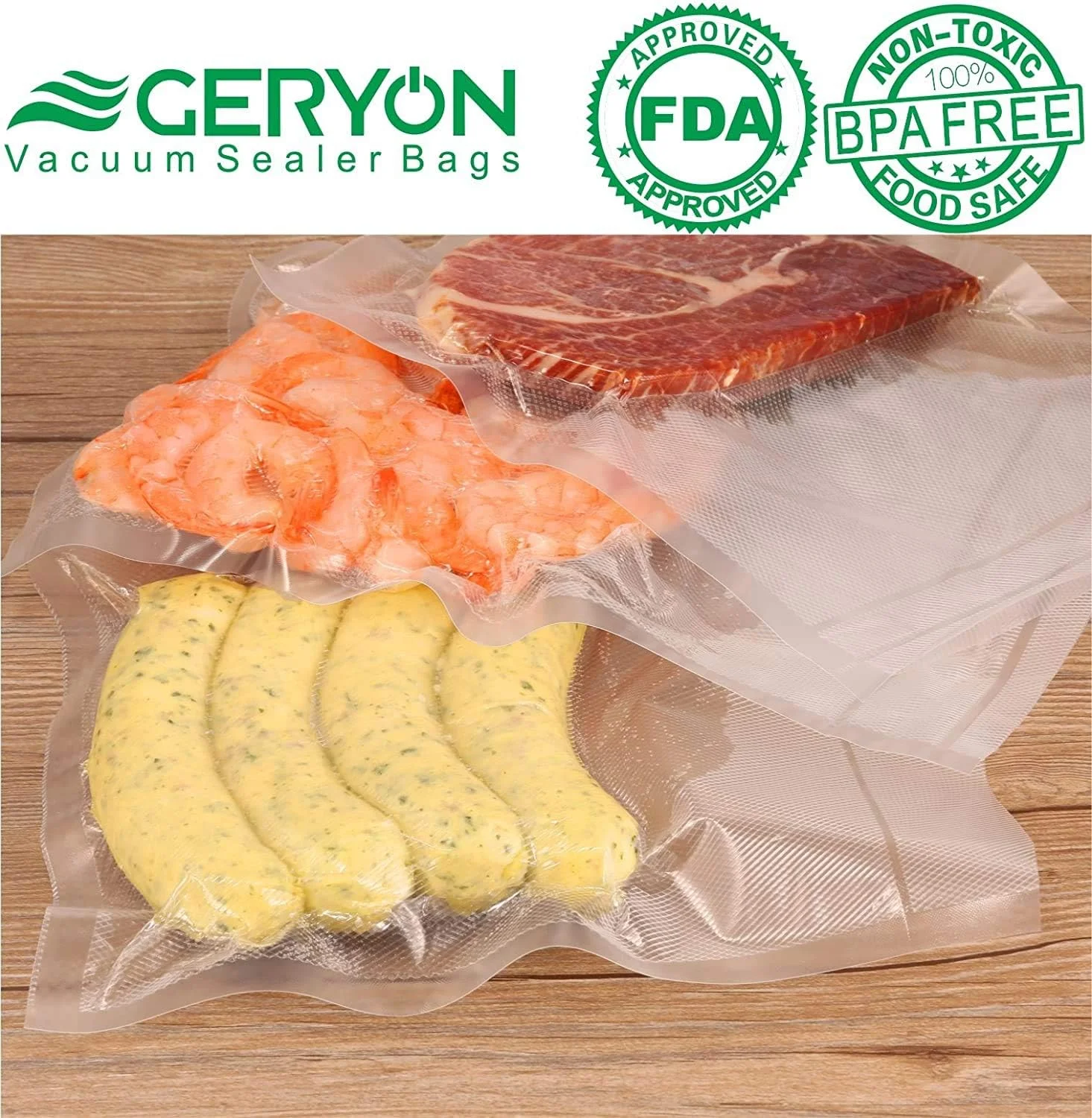 رول های دستگاه وکیوم GERYON، کیسه های وکیوم برای نگهداری مواد غذایی، 2 بسته 20cmX500cm رول های دستگاه وکیوم GERYON، کیسه های وکیوم برای نگهداری مواد غذایی، 2 بسته 20cmX500cm