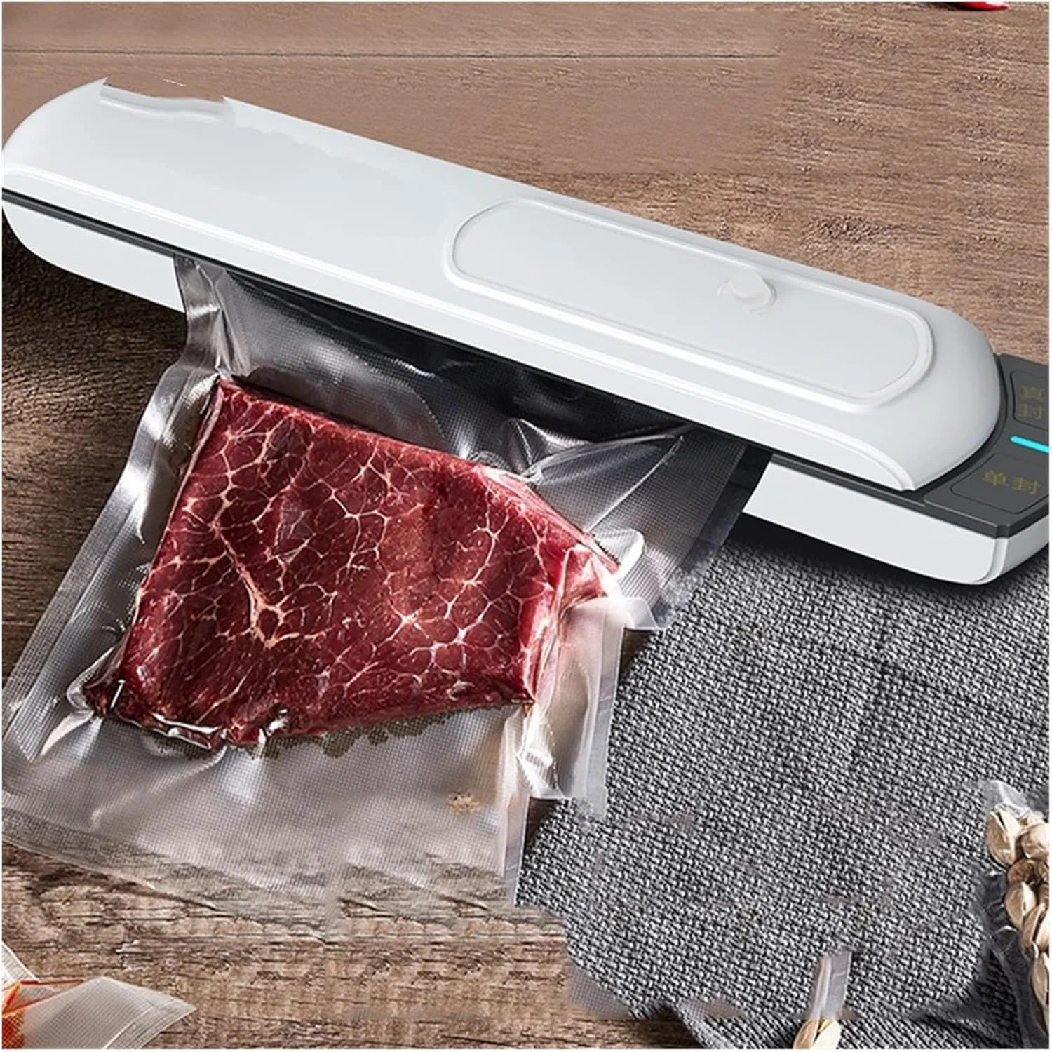 دستگاه وکیوم بسته بندی مواد غذایی GHQERTY با مکش قوی، دستگاه وکیوم مواد غذایی اتوماتیک تجاری خانگی به همراه 10 کیسه وکیوم، کاربری آسان و نگهداری راحت (مشکی)