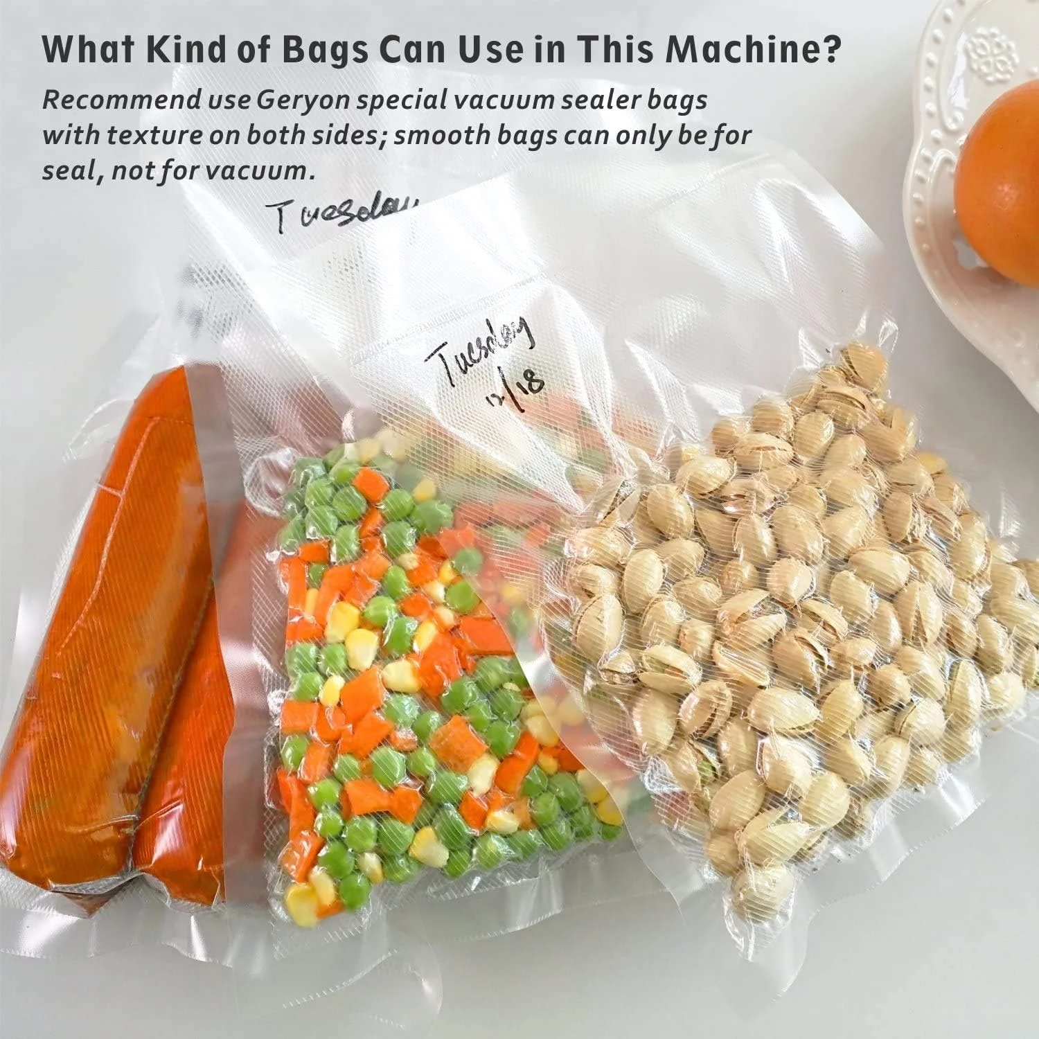 رول های دستگاه وکیوم GERYON، کیسه های وکیوم برای نگهداری مواد غذایی، 2 بسته 20cmX500cm رول های دستگاه وکیوم GERYON، کیسه های وکیوم برای نگهداری مواد غذایی، 2 بسته 20cmX500cm