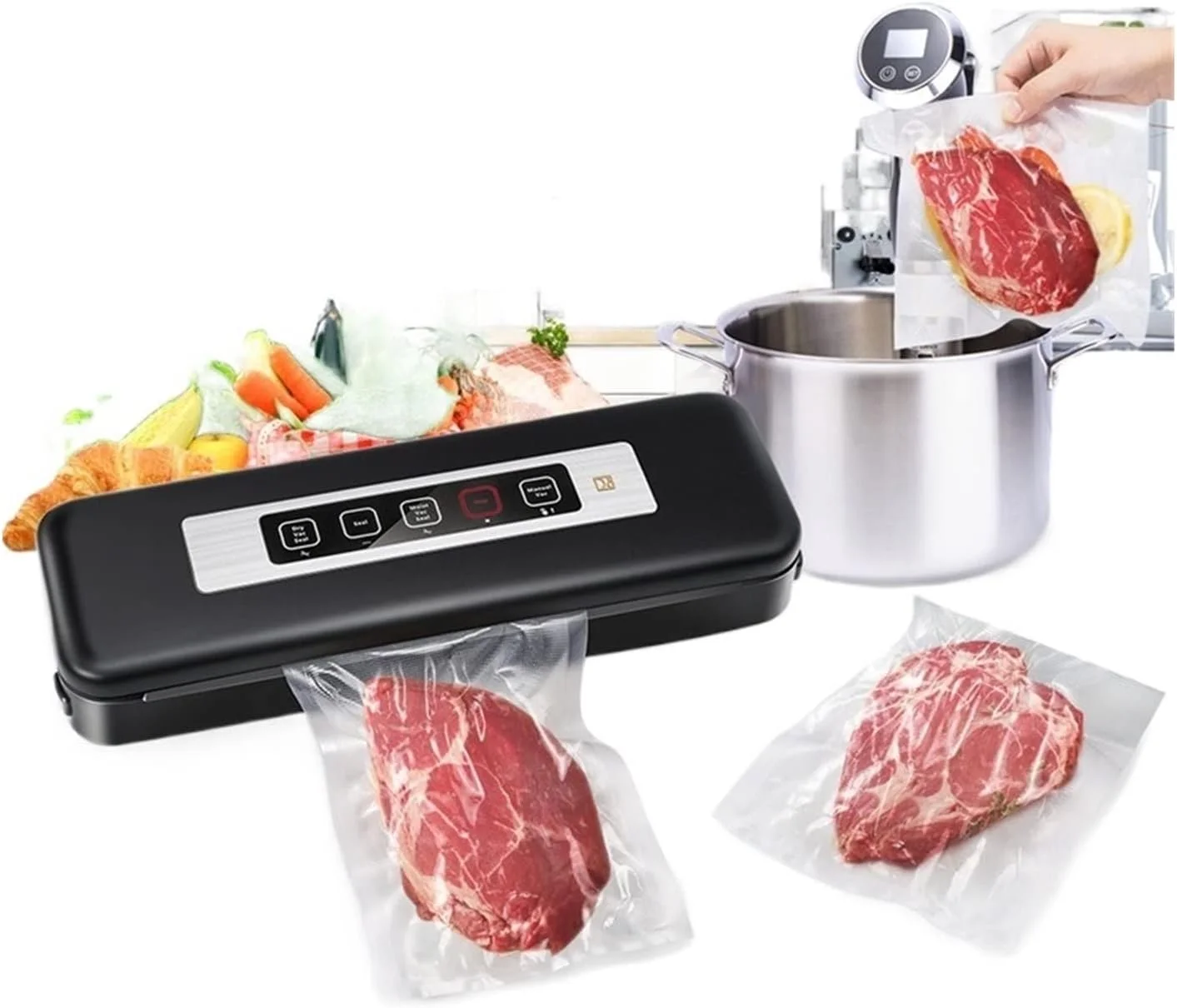 دستگاه وکیوم بسته بندی مواد غذایی GHQERTY، مناسب برای نگهداری مواد غذایی در آشپزخانه، دستگاه بسته بندی وکیوم با کاربری آسان و قابلیت نگهداری آسان (مدل a)