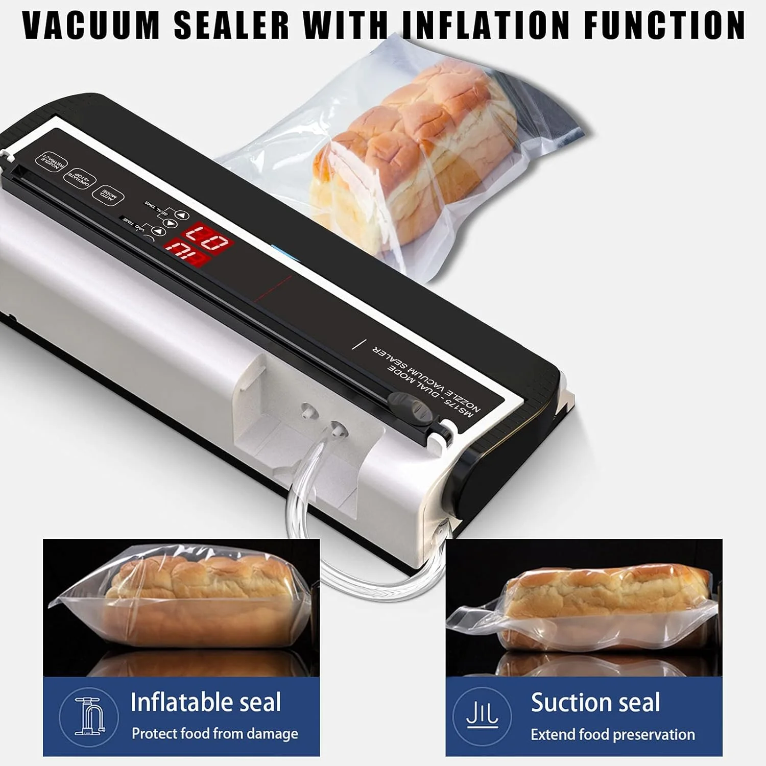 دستگاه وکیوم سیلر تجاری GPERSGU 250W با عملکرد دمیدن هوا و برش، دارای میله آب بندی 40 سانتی متری، بسته بندی مواد غذایی خشک و مرطوب برای کیسه های صاف و کیسه های مایلار