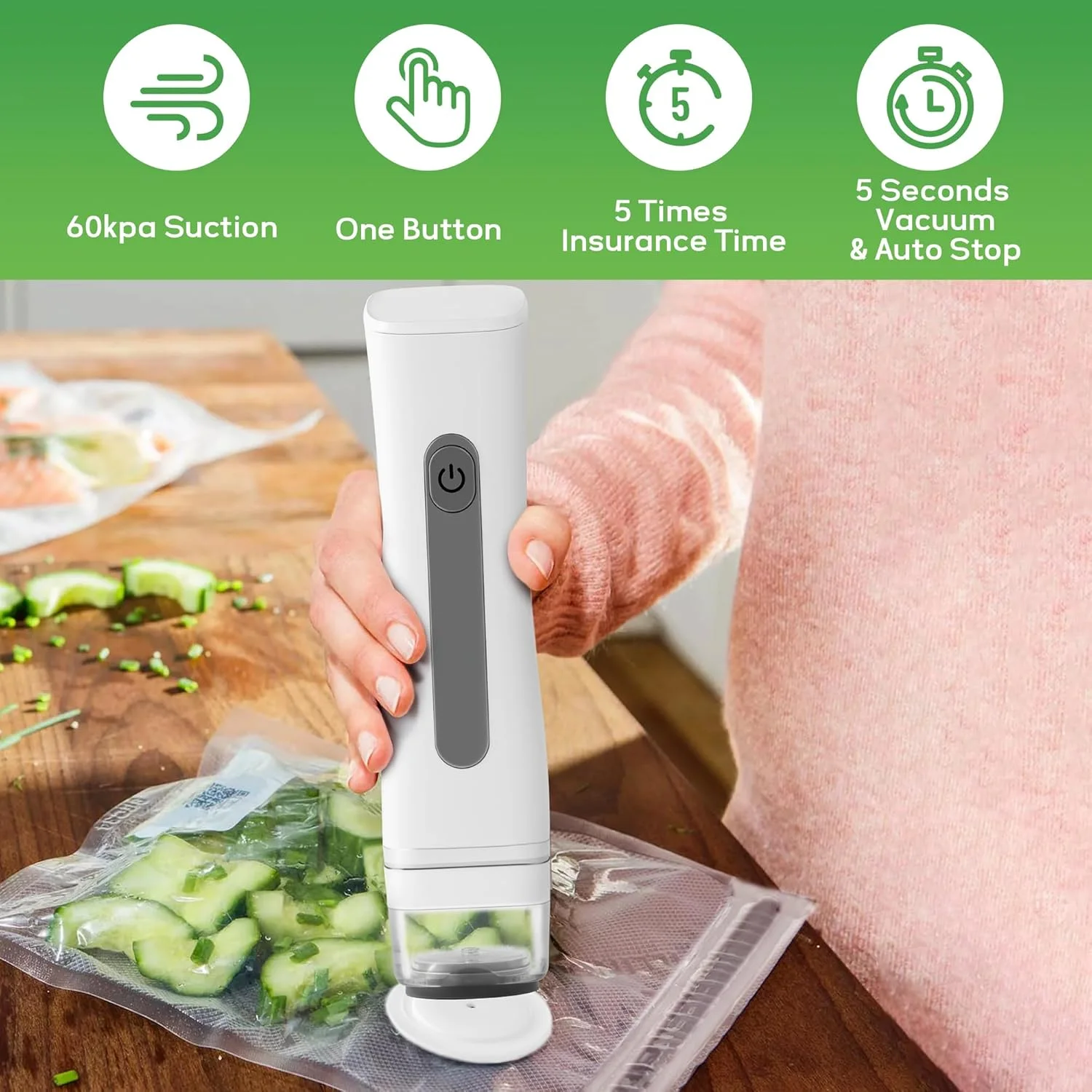 دستگاه وکیوم سیلر دستی قابل حمل GQIRIL - دستگاه های وکیوم بسته بندی مواد غذایی با کیسه های سیل مجدد، پمپ اتوماتیک بی سیم شارژی فشرده، نگهداری بدون هوا برای لوازم مسافرتی منزل دستگاه وکیوم سیلر دستی قابل حمل GQIRIL - دستگاه های وکیوم بسته بندی مواد غذایی با کیسه های سیل مجدد، پمپ اتوماتیک بی سیم شارژی فشرده، نگهداری بدون هوا برای لوازم مسافرتی منزل