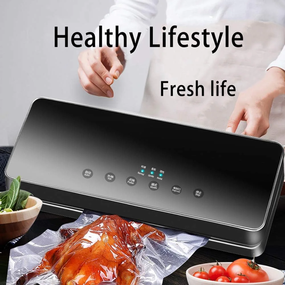 دستگاه وکیوم سیلر GZDcjsc، دستگاه سیلر اتوماتیک مواد غذایی برای نگهداری مواد غذایی خشک و مرطوب، کنترل لمسی ضد آب استیل برای گوشت، سبزیجات، میوه ها و غیره، صورتی (رنگ: طلایی)