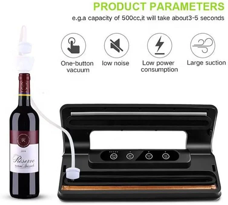 دستگاه بسته بندی وکیوم اتوماتیک مواد غذایی، سیستم پلمپ هوای اتوماتیک، مناسب برای نگهداری مواد غذایی خشک/مرطوب، دارای کاتر کیسه داخلی به همراه 15 عدد کیسه وکیوم