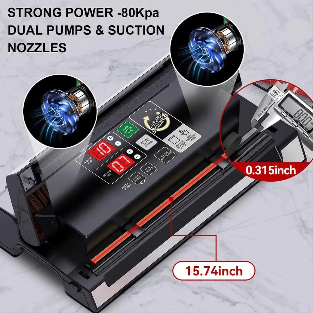 دستگاه بسته بندی وکیوم تجاری GZDodek، دستگاه پمپ دوگانه و نازل دار با قابلیت باد کردن هوا، دستگاه بسته بندی مواد غذایی خشک و مرطوب با طول 40 سانتی متر مناسب برای کیسه های صاف و پاکتی