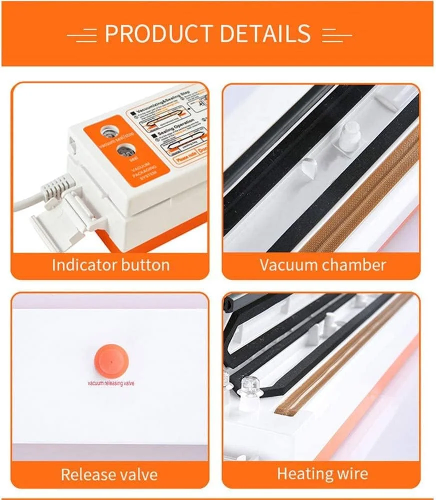 دستگاه بسته بندی و وکیوم مواد غذایی اتوماتیک، دستگاه بسته بندی با پمپ دوگانه کوچک قابل حمل 220 ولت / شامل 10 عدد کیسه، تک پمپ