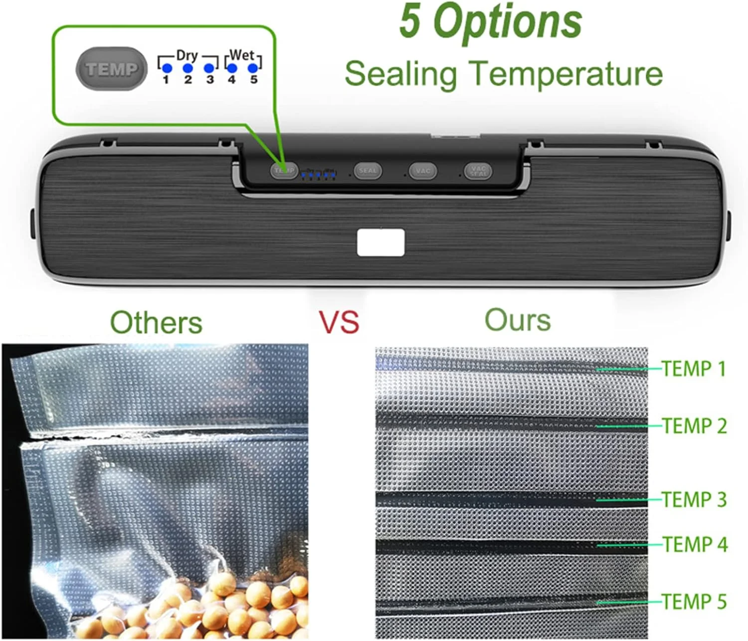 دستگاه وکیوم سیلر GZDtdsd، سیستم پلمپ هوای اتوماتیک، حالت های غذای خشک و مرطوب، با چراغ های نشانگر LED، وکیوم خارجی، برای نگهداری مواد غذایی و سو وید