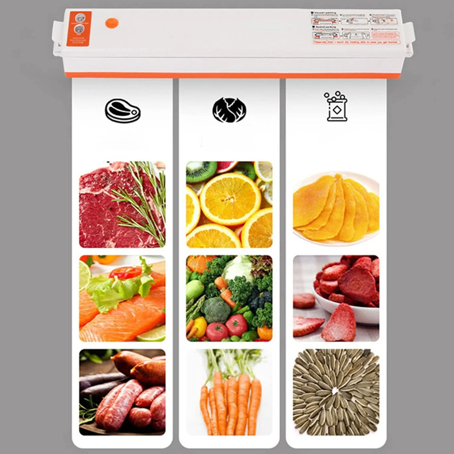 دستگاه وکیوم سیلر GZDZHP، سیستم پلمپ خودکار هوا برای نگهداری مواد غذایی، حالت های غذای خشک و مرطوب تست شده در آزمایشگاه با طراحی فشرده، چراغ های نشانگر LED، نارنجی (رنگ: مشکی)