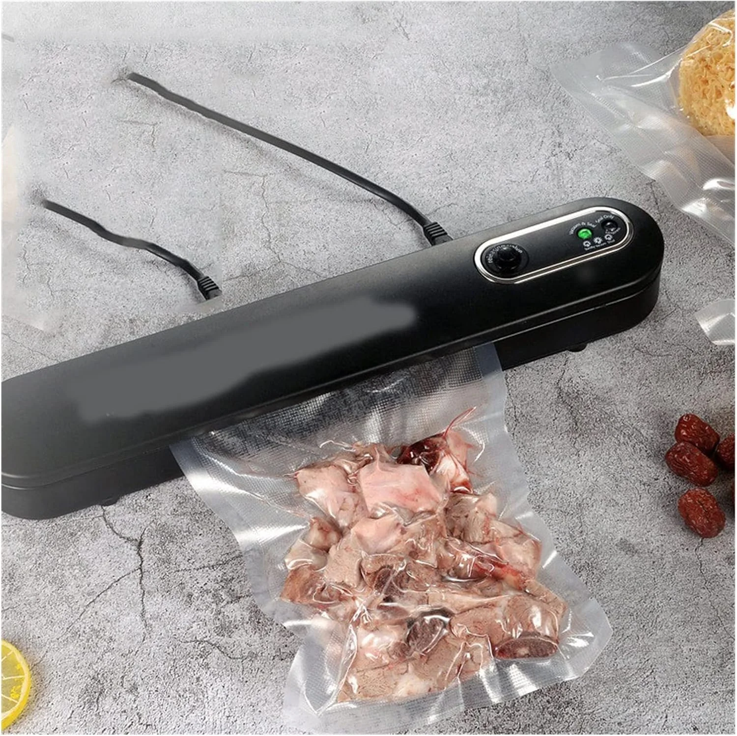 دستگاه وکیوم مواد غذایی خانگی کوچک آشپزخانه، دستگاه بسته بندی و پلمپ اتوماتیک مواد غذایی تازه با 5 کیسه، کاربری آسان و نگهداری راحت (کوچک)