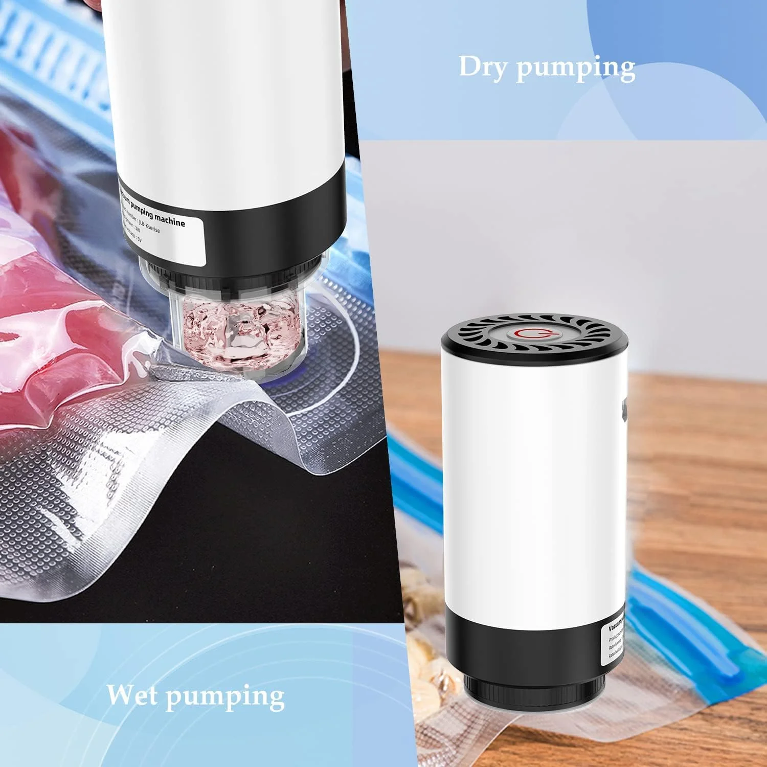 دستگاه وکیوم سیلر دستی، مجموعه 7 عددی وکیوم سیلر برقی قابل حمل برای مواد غذایی، استخراج هوا و باد کردن، پمپ وکیوم قابل شارژ، برای نگهداری مواد غذایی و پخت و پز به روش سو وید