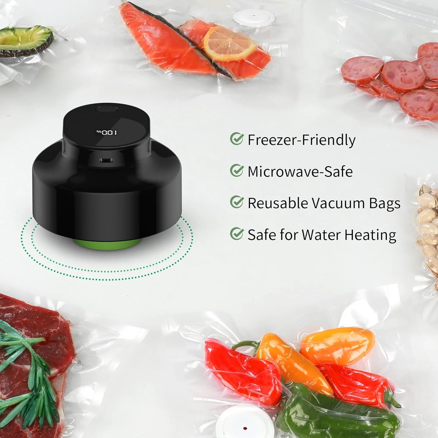 دستگاه وکیوم دستی برای مواد غذایی، دستگاه وکیوم فشرده با [36 عدد] کیسه های وکیوم قابل استفاده مجدد برای نگهداری و حفظ مواد غذایی