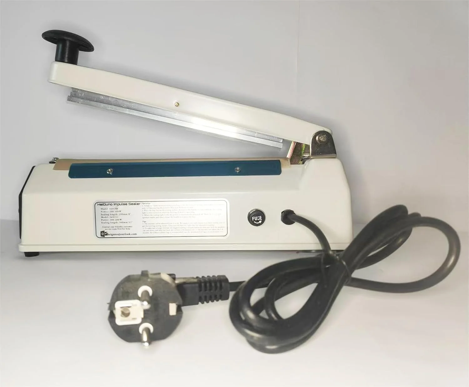 دستگاه پرس حرارتی HeiGuno برای کیسه های پلاستیکی تا طول 20 سانتی متر (سفید، 200 میلی متر)