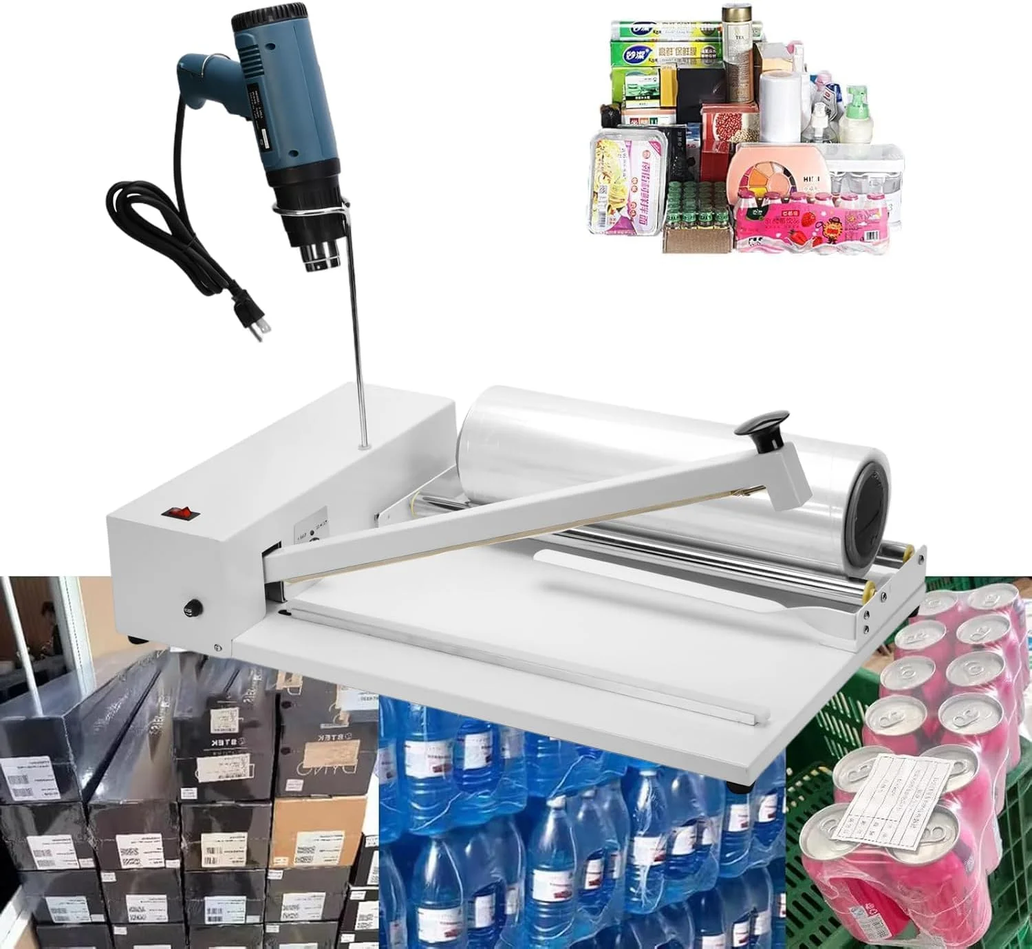 دستگاه بسته بندی شیرینگ حرارتی ۱۲ اینچی HOOMFIT، دستگاه بسته بندی و پلمپ کیسه، دستگاه پلمپ تجاری با تفنگ حرارتی و فیلم شیرینگ مناسب برای فیلم PVC POF