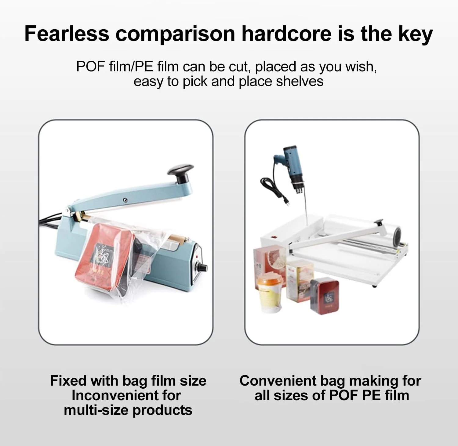 دستگاه بسته بندی شیرینگ حرارتی ۱۲ اینچی HOOMFIT، دستگاه بسته بندی و پلمپ کیسه، دستگاه پلمپ تجاری با تفنگ حرارتی و فیلم شیرینگ مناسب برای فیلم PVC POF
