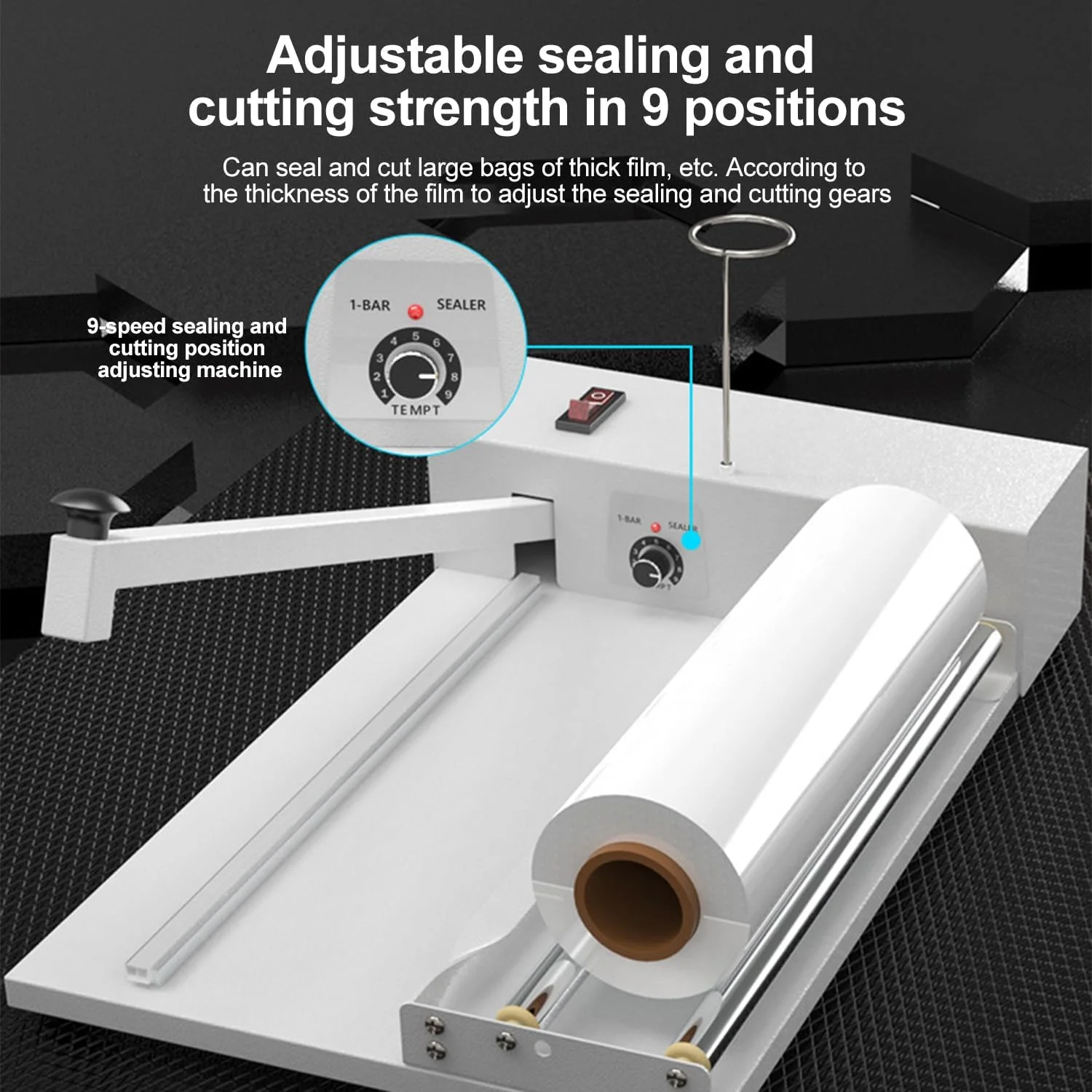 دستگاه بسته بندی شیرینگ حرارتی ۱۲ اینچی HOOMFIT، دستگاه بسته بندی و پلمپ کیسه، دستگاه پلمپ تجاری با تفنگ حرارتی و فیلم شیرینگ مناسب برای فیلم PVC POF