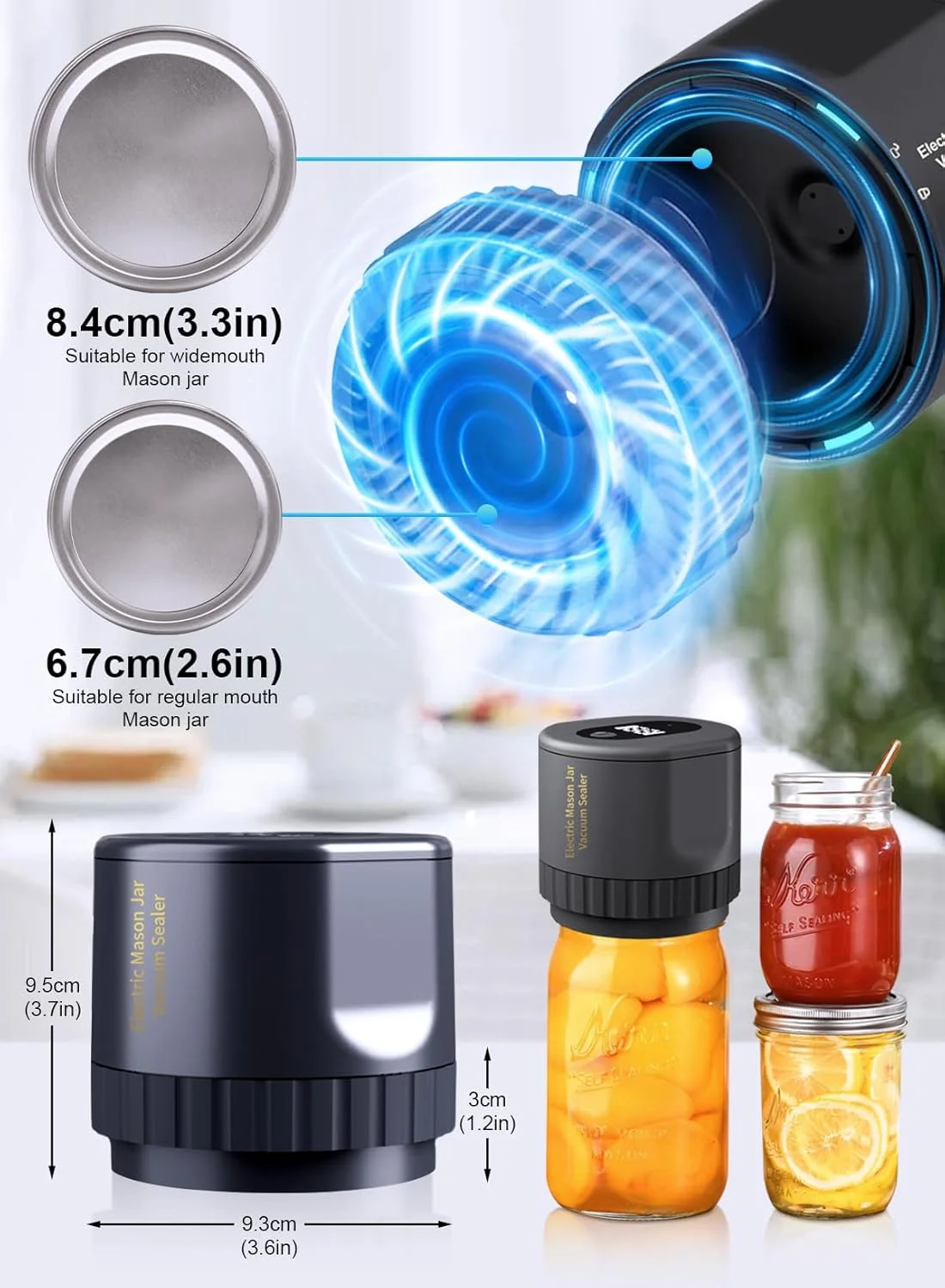 دستگاه وکیوم برقی شیشه های دهان گشاد و معمولی Homarket، پمپ وکیوم برقی برای شیشه های دهان گشاد و معمولی، دستگاه وکیوم برای نگهداری مواد غذایی