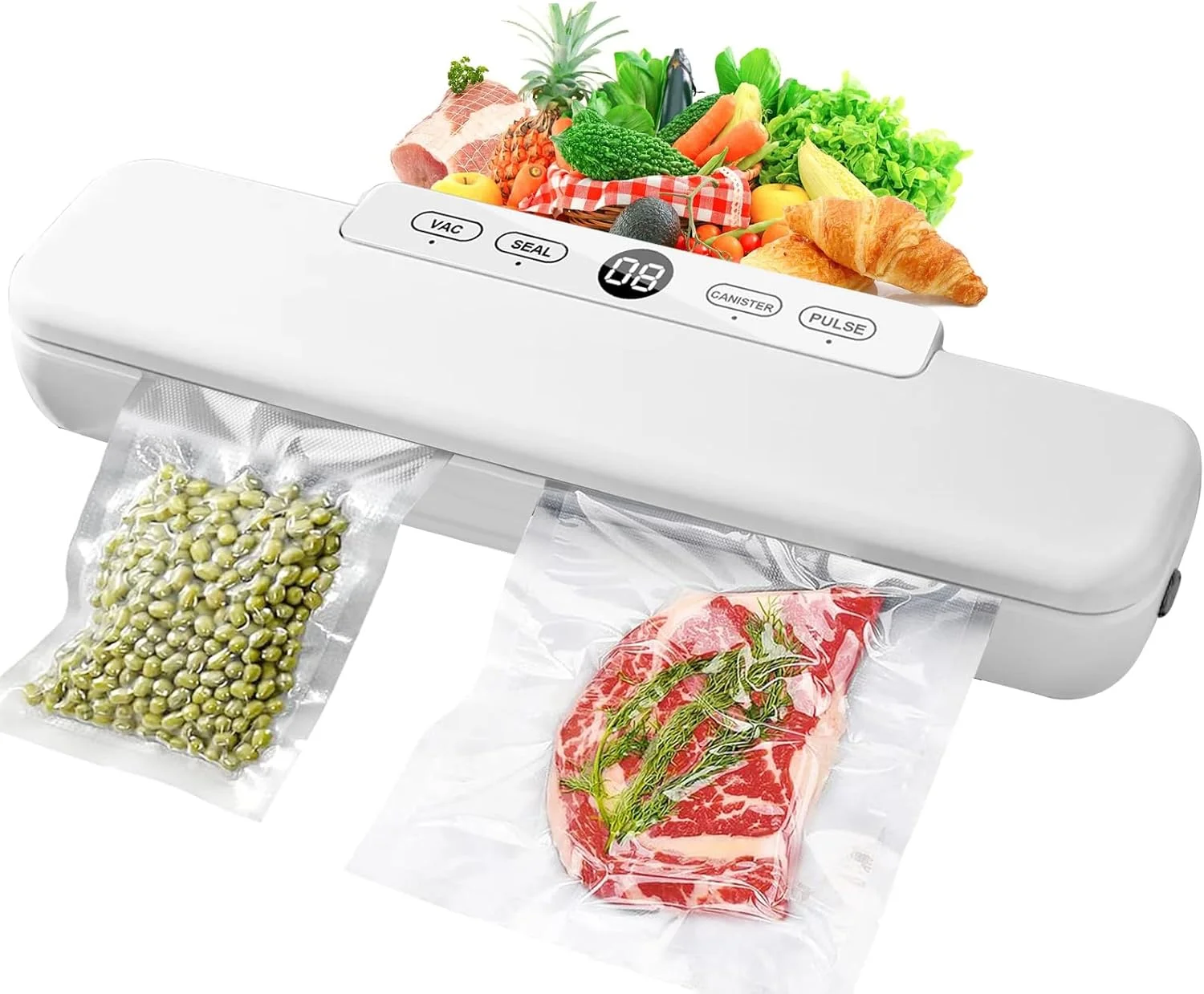 دستگاه وکیوم سیلر HIYAA برای بسته بندی مواد غذایی و پخت سو وید، 4 در 1، حفظ مواد غذایی با کیسه های وکیوم - سفید