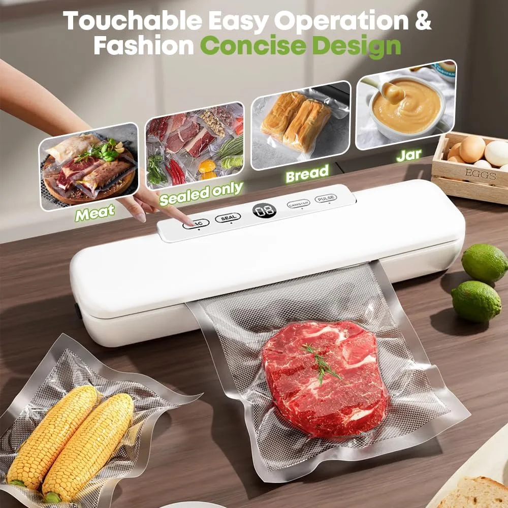 دستگاه وکیوم سیلر HIYAA برای بسته بندی مواد غذایی و پخت سو وید، 4 در 1، حفظ مواد غذایی با کیسه های وکیوم - سفید