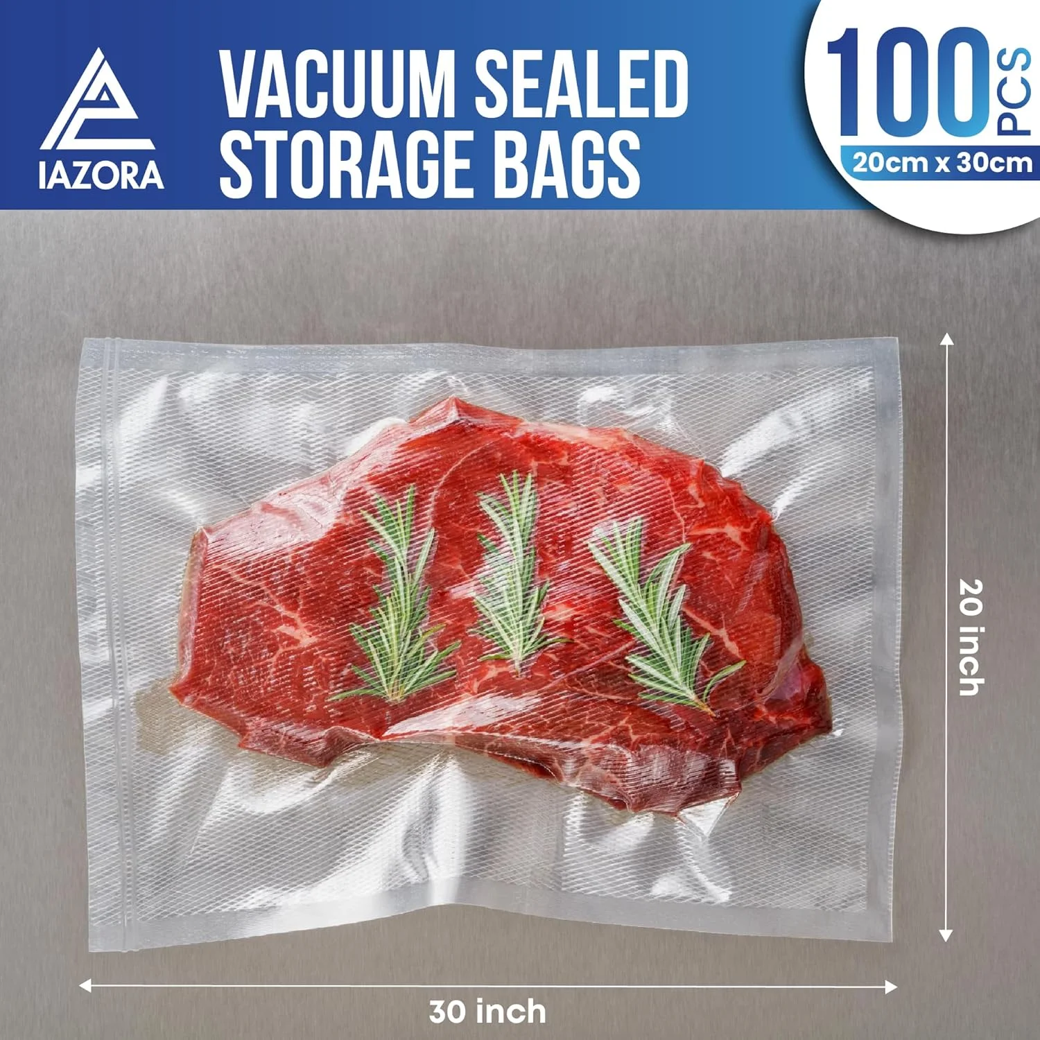 100 عدد کیسه وکیوم سیلر برای غذا 20x30 سانتی متر – کیسه های نگهداری غذا با گرید تجاری و بدون BPA برای دستگاه وکیوم سیلر، کیسه های سو وید، کیسه های مناسب فریزر برای نگهداری مواد غذایی تازه