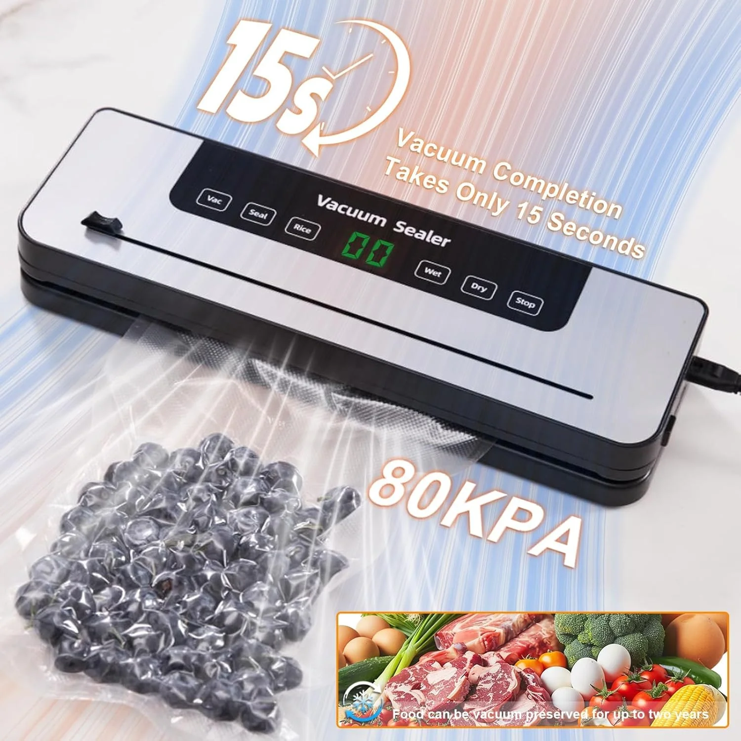 دستگاه بسته بندی وکیوم مواد غذایی IKEEP با 50 کیسه، حالت های دوگانه خشک/مرطوب، برشگر داخلی برای کیسه های وکیوم، قدرت مکش قوی، سفید