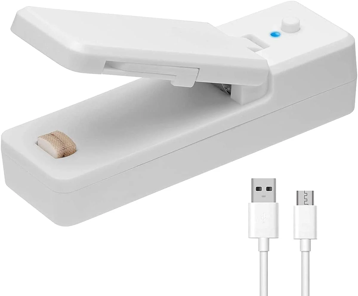 دستگاه پرس کیسه کوچک KASTWAVE - دستگاه پرس حرارتی و برش وکیوم دستی قابل حمل 2 در 1، دستگاه بسته بندی برای کیسه های چیپس، کیسه های پلاستیکی، نگهداری تنقلات، تازگی کلوچه ها، غذای آشپزخانه، سفید