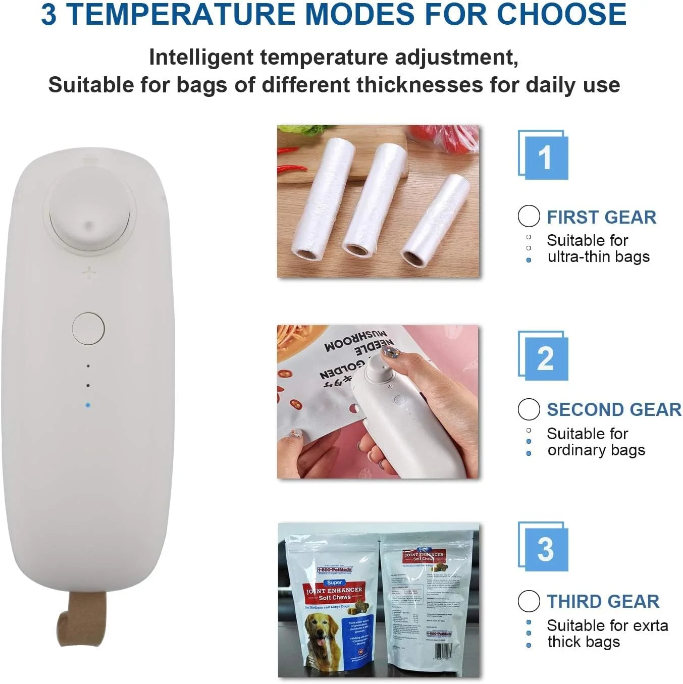 دستگاه پرس حرارتی کوچک KASTWAVE، دستگاه آب بندی حرارتی دستی قابل حمل برای کیسه های چیپس، کیسه های پلاستیکی نگهداری مواد غذایی، کیسه های تنقلات و غلات (سفید)