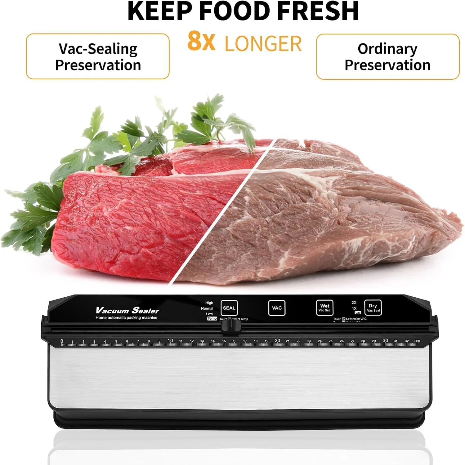 دستگاه وکیوم سیلر قابل حمل KASTWAVE برای نگهداری مواد غذایی، استفاده آسان، قدرت مکش اتوماتیک - سیستم فشرده بسته بندی و مهر و موم مواد غذایی خشک و مرطوب با برش و 15 کیسه وکیوم