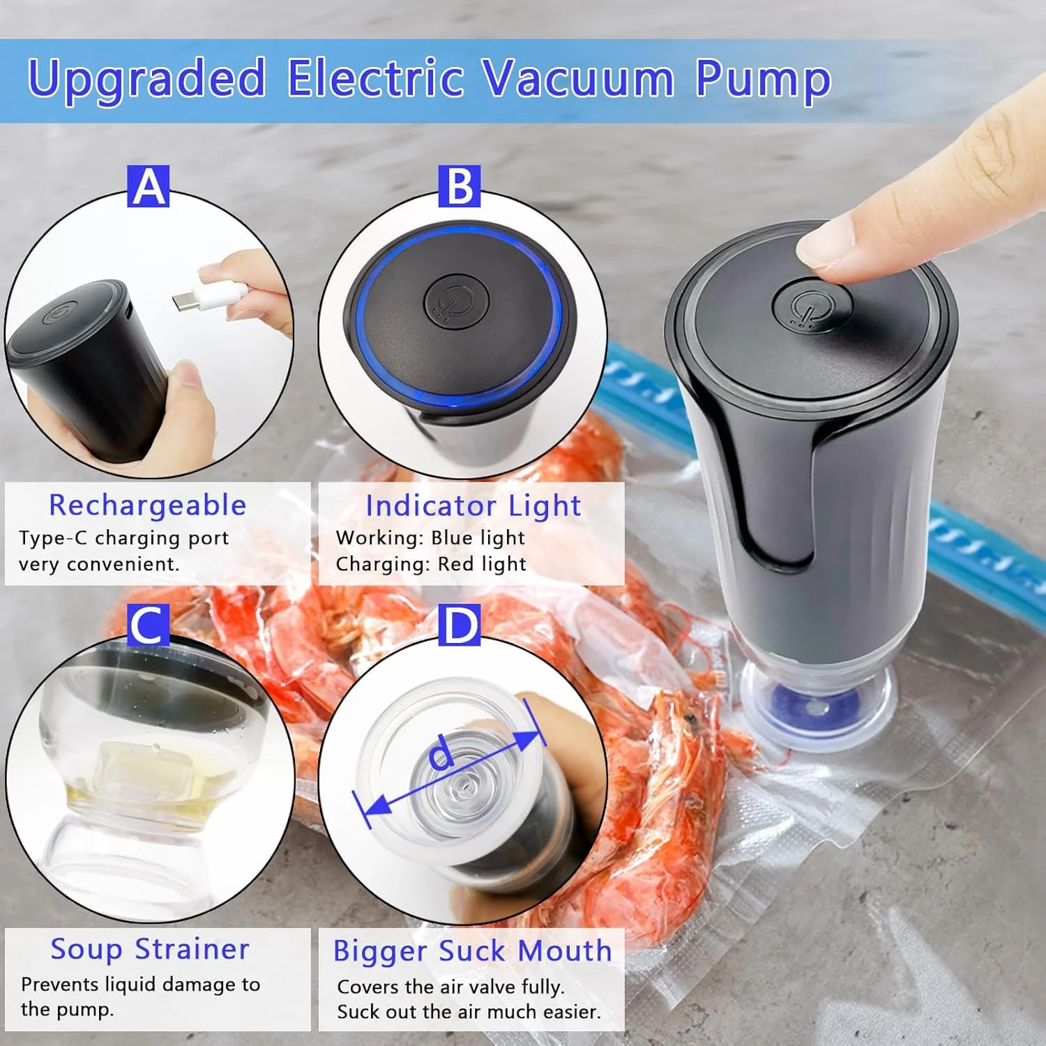 پمپ وکیوم برقی غذا KASTWAVE، کیسه های Sous Vide، کیسه های وکیوم قابل استفاده مجدد بدون BPA با دریچه هوا، کیت کیسه های نگهداری مواد غذایی قابل استفاده مجدد، کیسه های نگهداری مواد غذایی وکیوم ایمن برای فریزر (13 عدد) پمپ وکیوم برقی غذا KASTWAVE، کیسه های Sous Vide، کیسه های وکیوم قابل استفاده مجدد بدون BPA با دریچه هوا، کیت کیسه های نگهداری مواد غذایی قابل استفاده مجدد، کیسه های نگهداری مواد غذایی وکیوم ایمن برای فریزر (13 عدد)