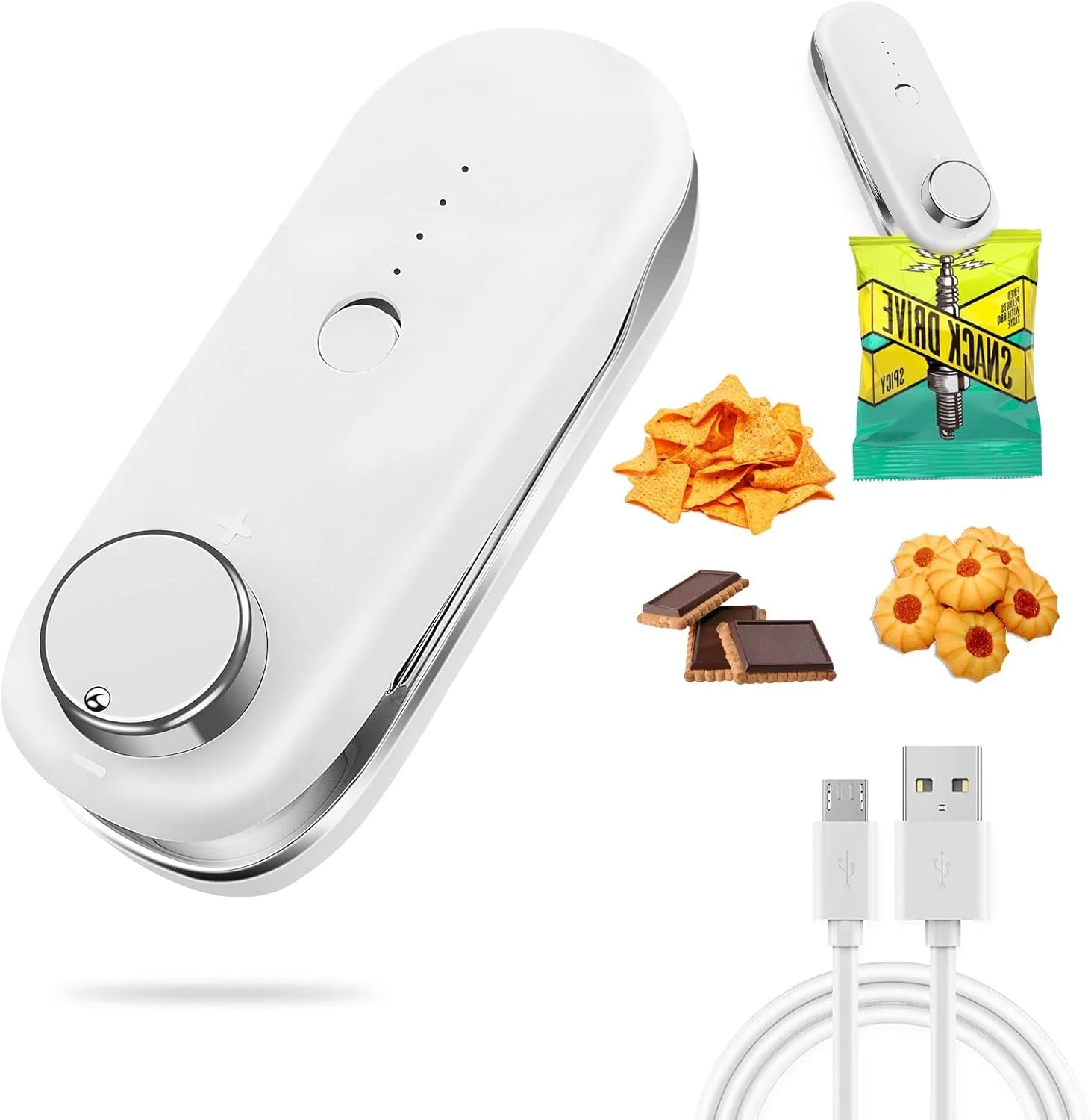 دستگاه پرس و بسته بندی کیسه ای کوچک KASTWAVE، 2 در 1، قابل حمل، مناسب برای بسته بندی چیپس، دستگاه پرس حرارتی مواد غذایی، مناسب برای منزل، نگهداری تنقلات (سفید)