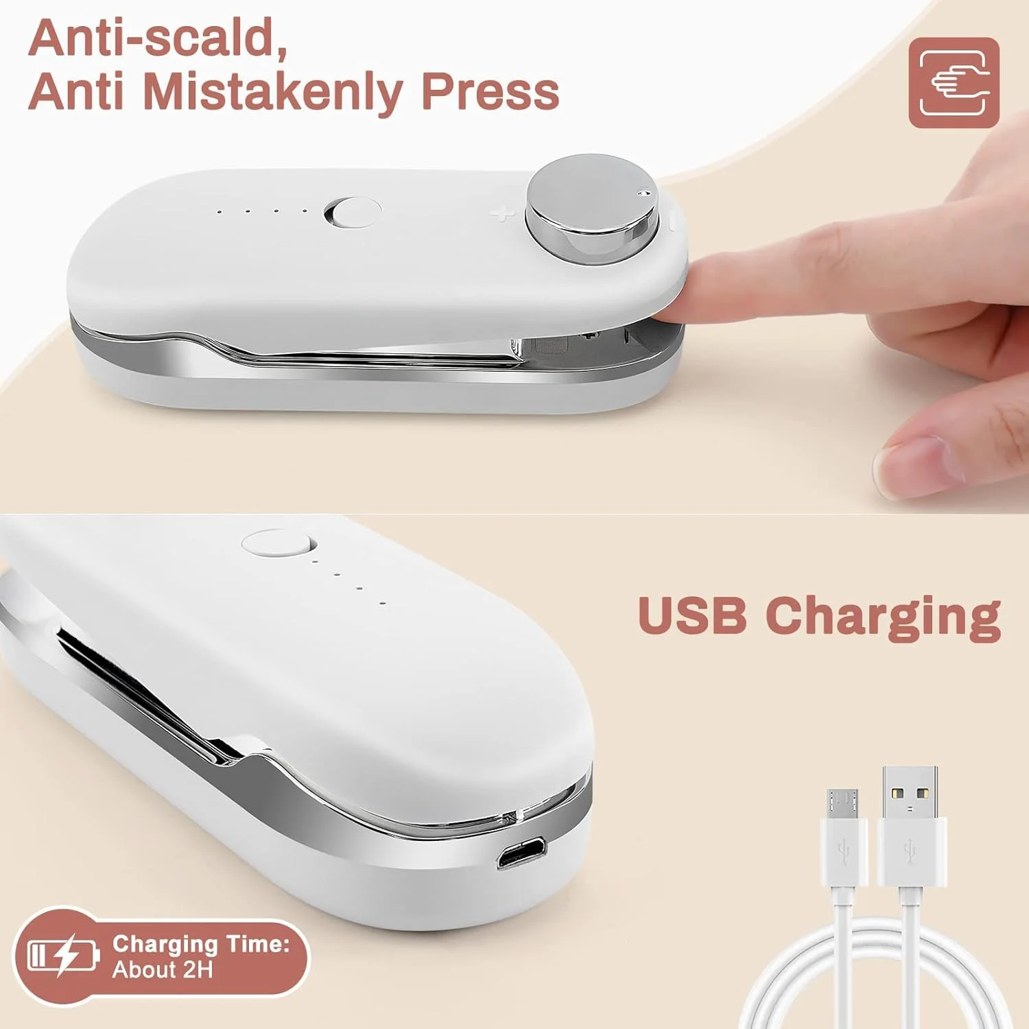 دستگاه پرس و بسته بندی کیسه ای کوچک KASTWAVE، 2 در 1، قابل حمل، مناسب برای بسته بندی چیپس، دستگاه پرس حرارتی مواد غذایی، مناسب برای منزل، نگهداری تنقلات (سفید)