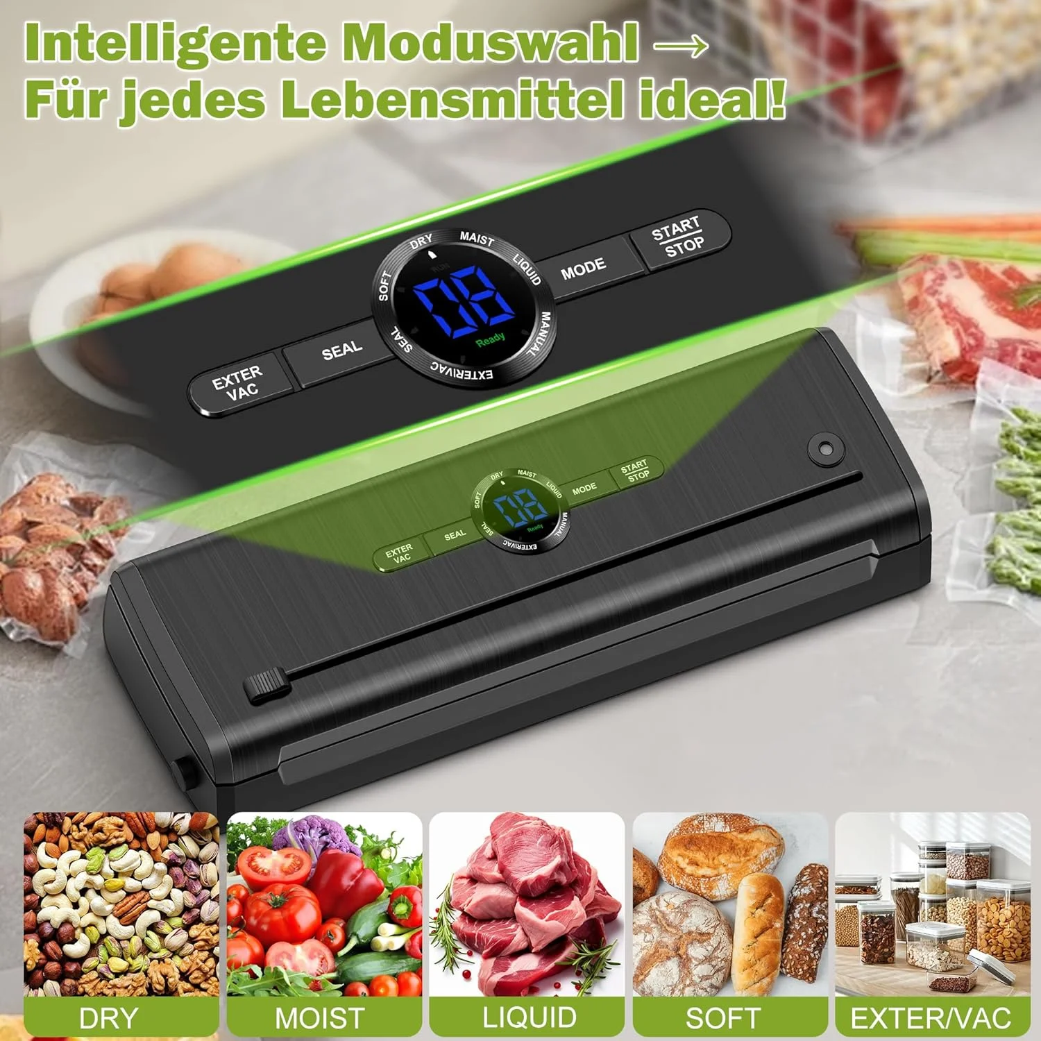 دستگاه وکیوم سیلر 7 در 1 برای مواد غذایی به همراه 50 کیسه وکیوم، حالت خشک/مرطوب، دستگاه جوش فویل حرفه ای با کاتر، شلنگ مکش هوا و شمارش معکوس دیجیتال