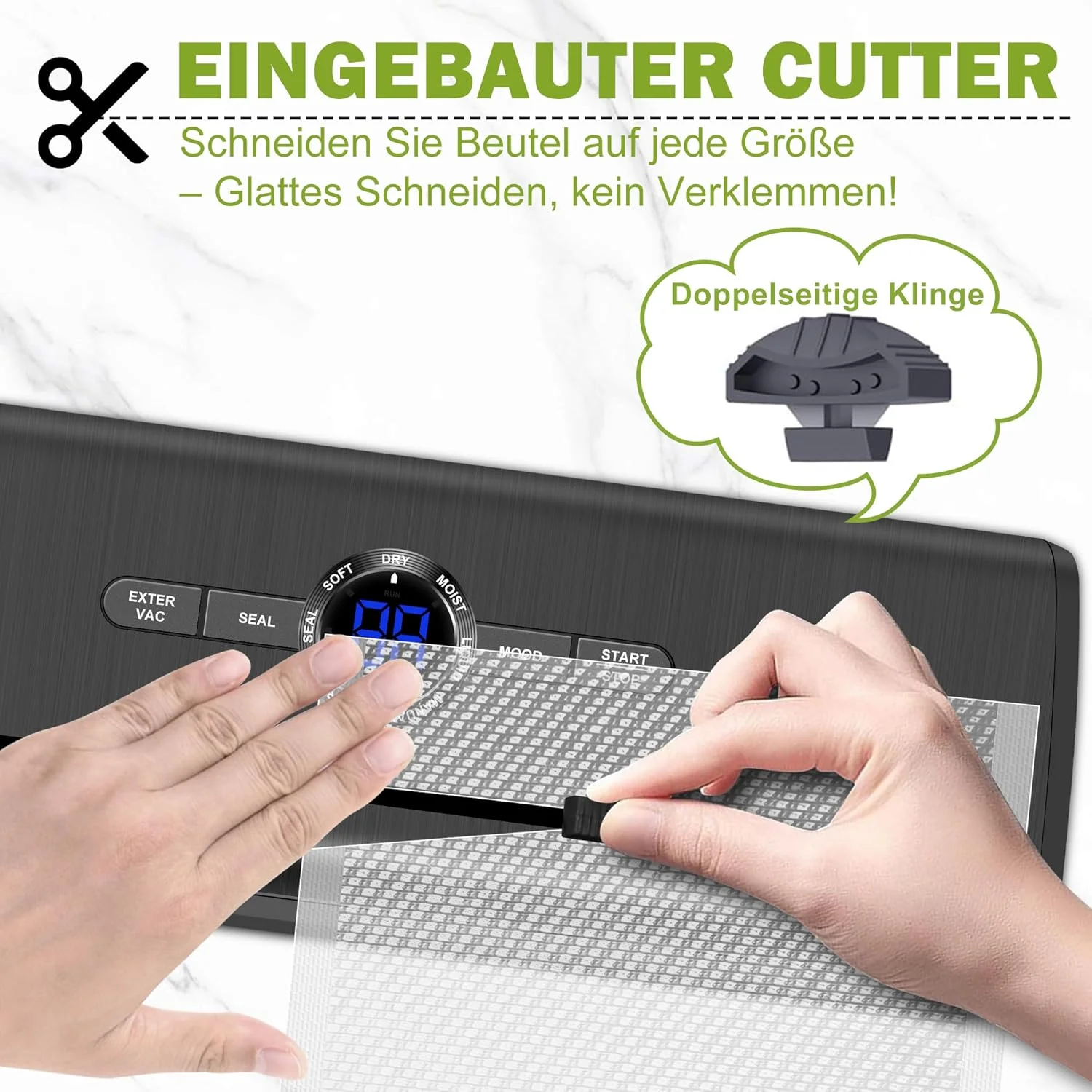 دستگاه وکیوم سیلر 7 در 1 برای مواد غذایی به همراه 50 کیسه وکیوم، حالت خشک/مرطوب، دستگاه جوش فویل حرفه ای با کاتر، شلنگ مکش هوا و شمارش معکوس دیجیتال