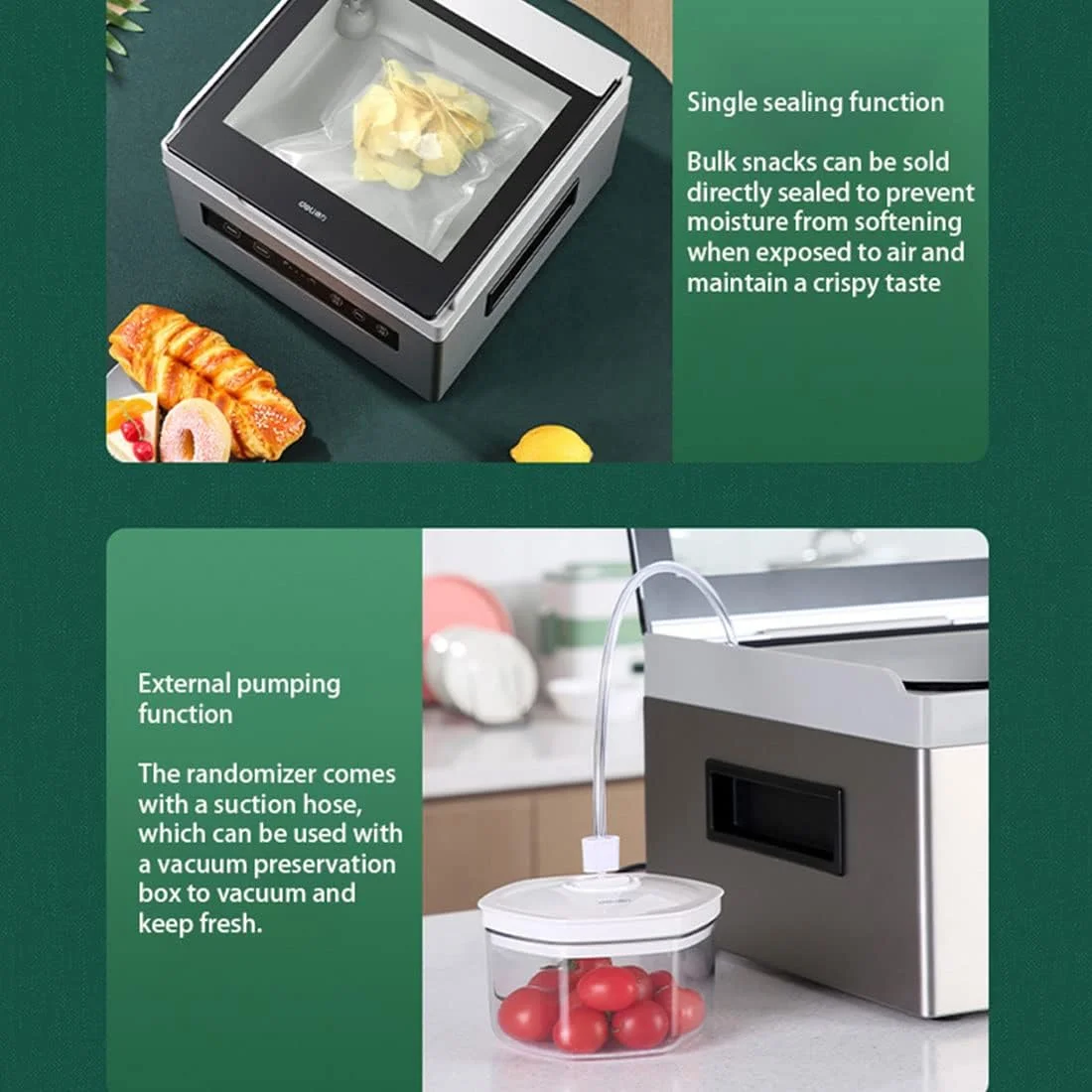 دستگاه وکیوم سیلر اتوماتیک KRUZZO، پلمپ یک لمسی، دستگاه وکیوم سیلر محفظه ای با پنل کنترل دیجیتال برای نگهداری مواد غذایی خشک و مرطوب، مناسب برای رستوران های خانوادگی و سوپرمارکت ها