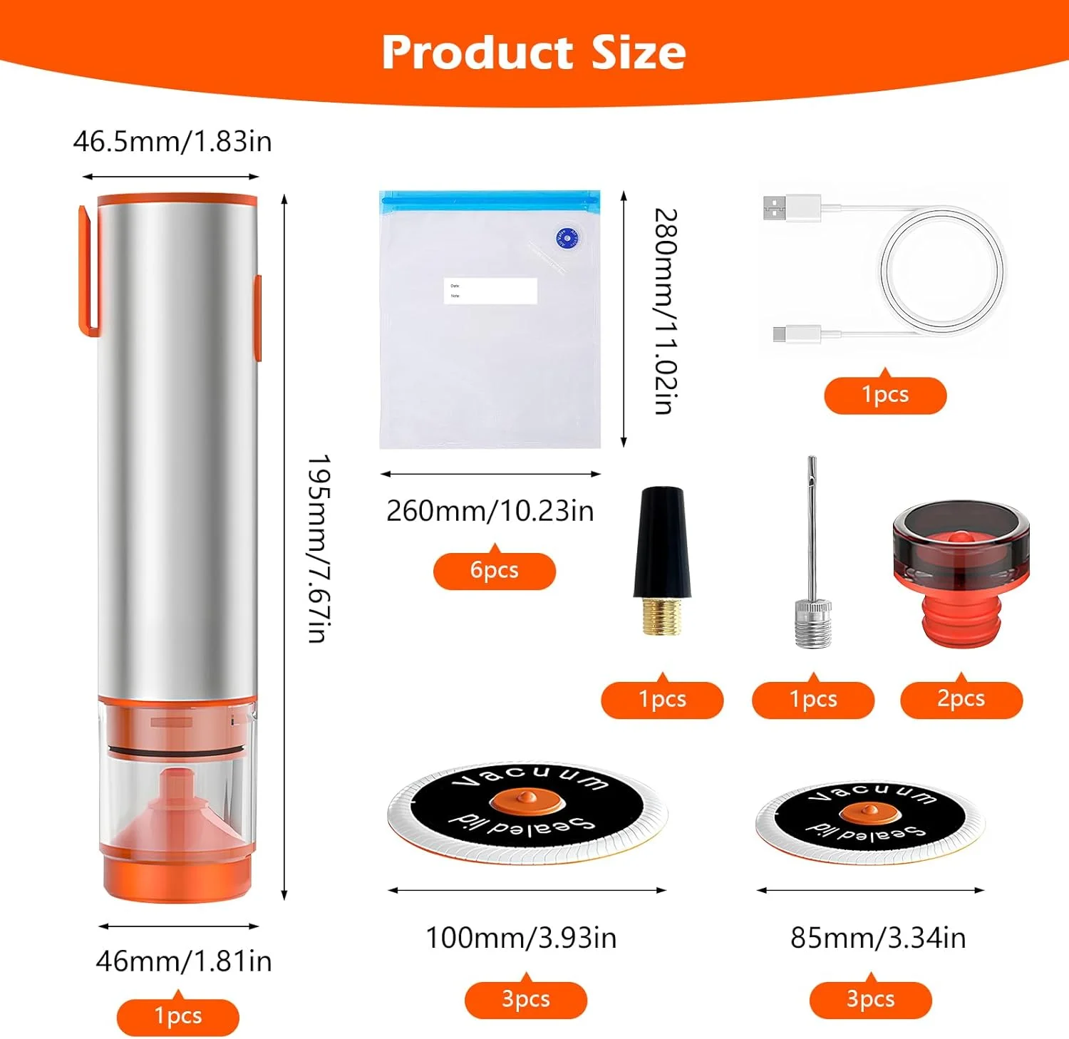 دستگاه وکیوم دستی برقی Longzhuo برای مواد غذایی - دستگاه وکیوم قابل حمل - 5 برابر حفظ تازگی مواد غذایی، شامل 6 کیسه وکیوم قابل استفاده مجدد برای آشپزخانه و مسافرت