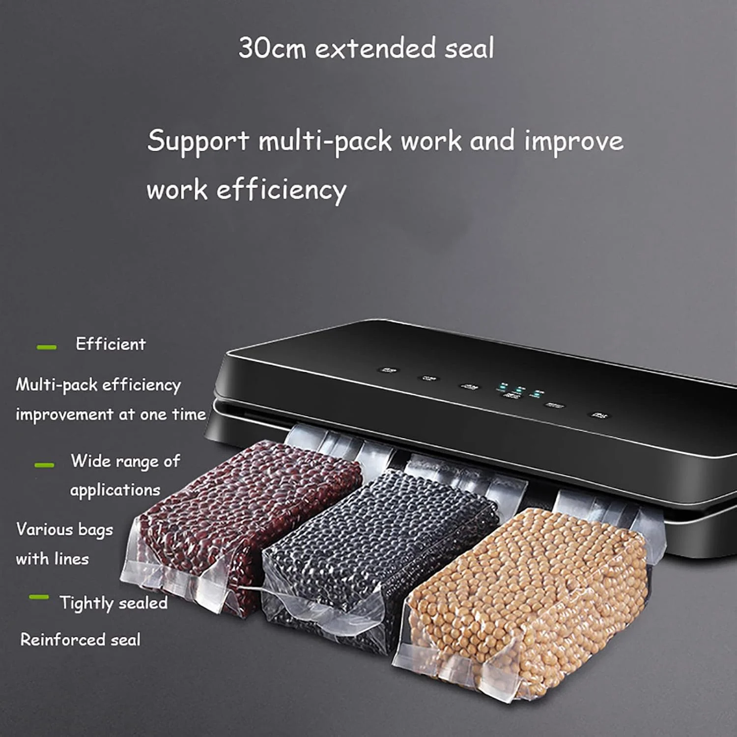 دستگاه وکیوم بسته بندی مواد غذایی، دستگاه وکیوم تمام اتوماتیک 6 در 1 با کاتر داخلی، حالت های سیستم وکیوم خشک/مرطوب/خارجی، عرض پلمپ 30 سانتی متر و عملکرد راحت با یک لمس، برای نگهداری مواد غذایی
