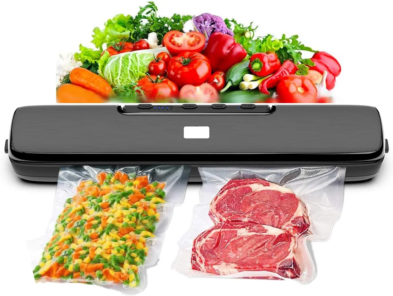 دستگاه وکیوم سیلر، دستگاه وکیوم سیلر نگهداری مواد غذایی، دستگاه وکیوم سیلر سیل ا میل، حالت های اتوماتیک غذای خشک و مرطوب، طراحی ضد آب/تمیز کردن آسان/قابل حمل، شامل 15 کیسه سیل