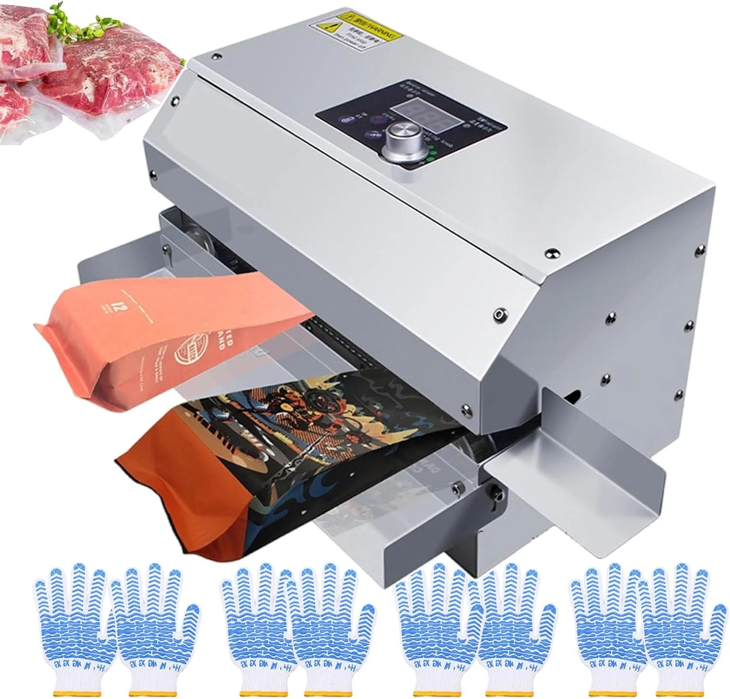 دستگاه وکیوم سیلر 300 وات | دستگاه سیلر اتوماتیک باند پیوسته مواد غذایی با ضخامت فیلم 72 میلی متر | دستگاه سیلینگ صنعتی برای تازه نگه داشتن گوشت، سبزیجات، میوه ها و غلات