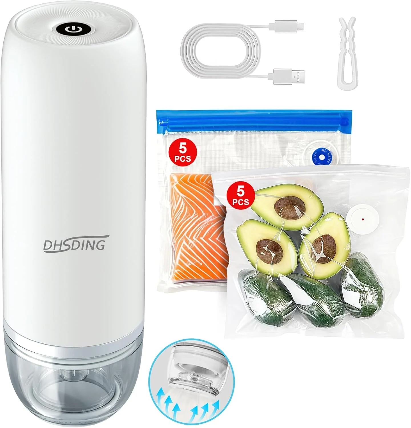 دستگاه وکیوم سیلر غذا، وکیوم سیلر دستی با 10 کیسه سیل، دستگاه نگهداری قابل حمل غذا برای بسته بندی گوشت، سبزیجات، میوه ها