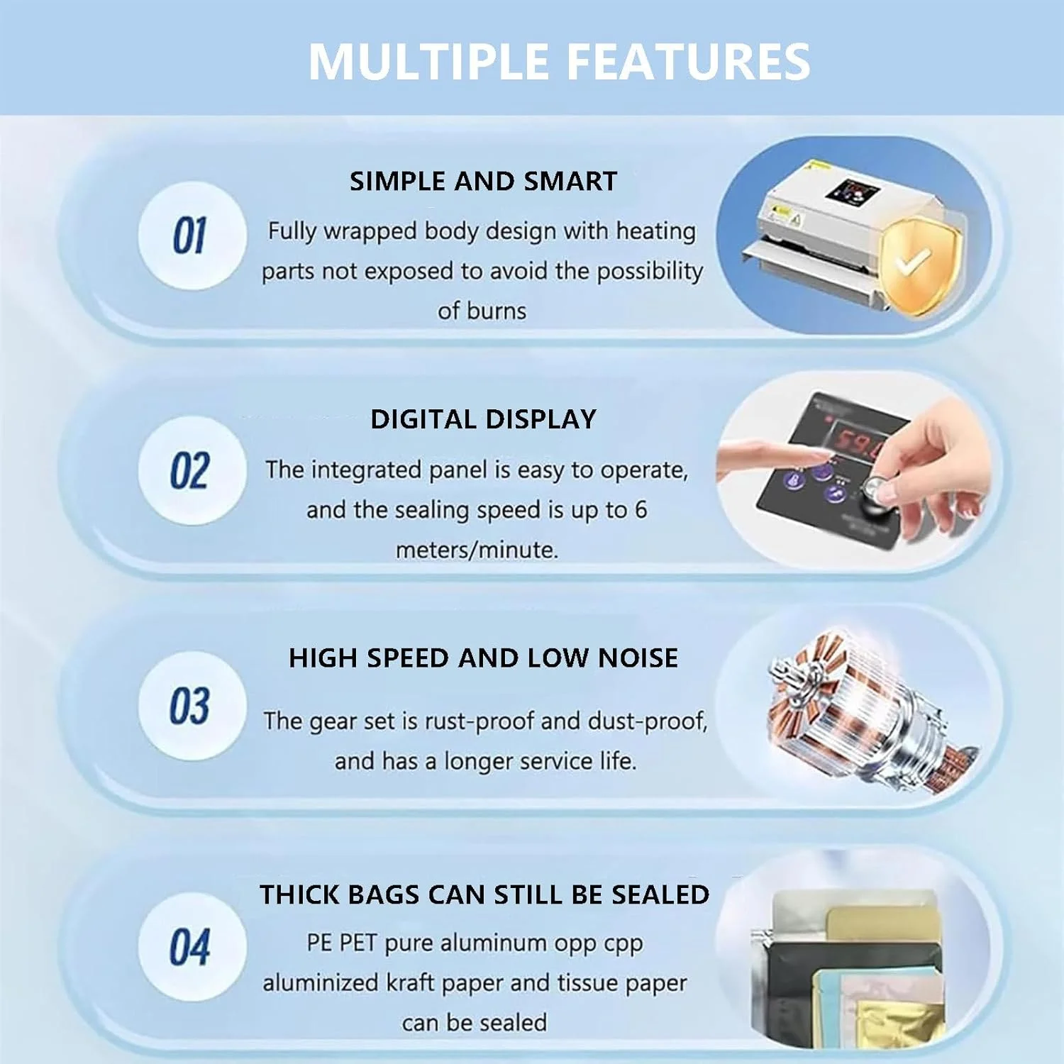 دستگاه وکیوم سیلر 300 وات | دستگاه سیلر اتوماتیک باند پیوسته مواد غذایی با ضخامت فیلم 72 میلی متر | دستگاه سیلینگ صنعتی برای تازه نگه داشتن گوشت، سبزیجات، میوه ها و غلات