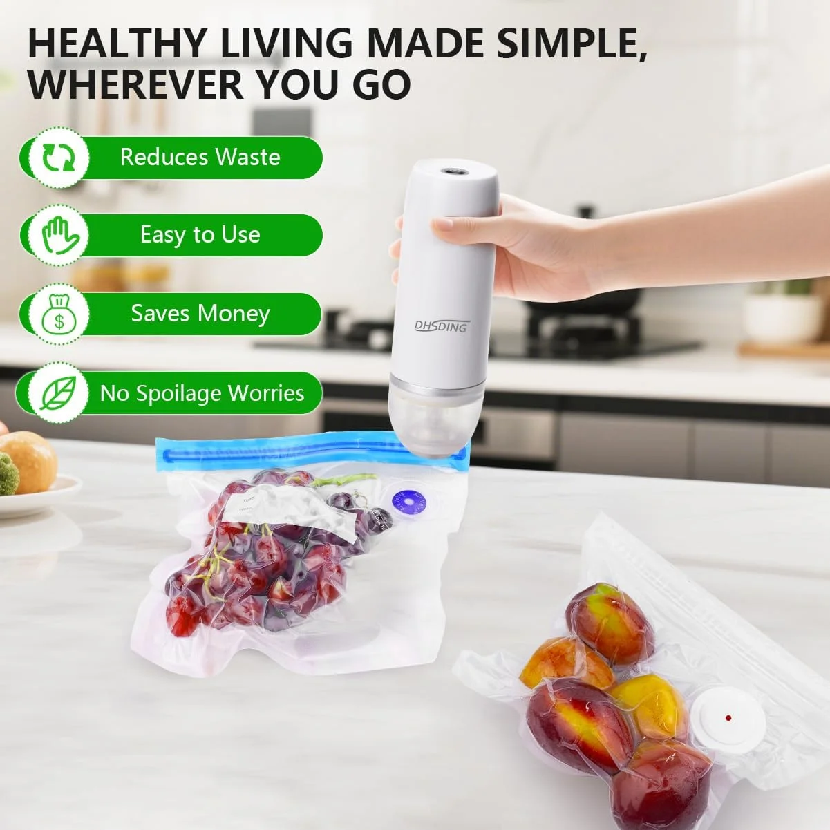 دستگاه وکیوم سیلر غذا، وکیوم سیلر دستی با 10 کیسه سیل، دستگاه نگهداری قابل حمل غذا برای بسته بندی گوشت، سبزیجات، میوه ها دستگاه وکیوم سیلر غذا، وکیوم سیلر دستی با 10 کیسه سیل، دستگاه نگهداری قابل حمل غذا برای بسته بندی گوشت، سبزیجات، میوه ها