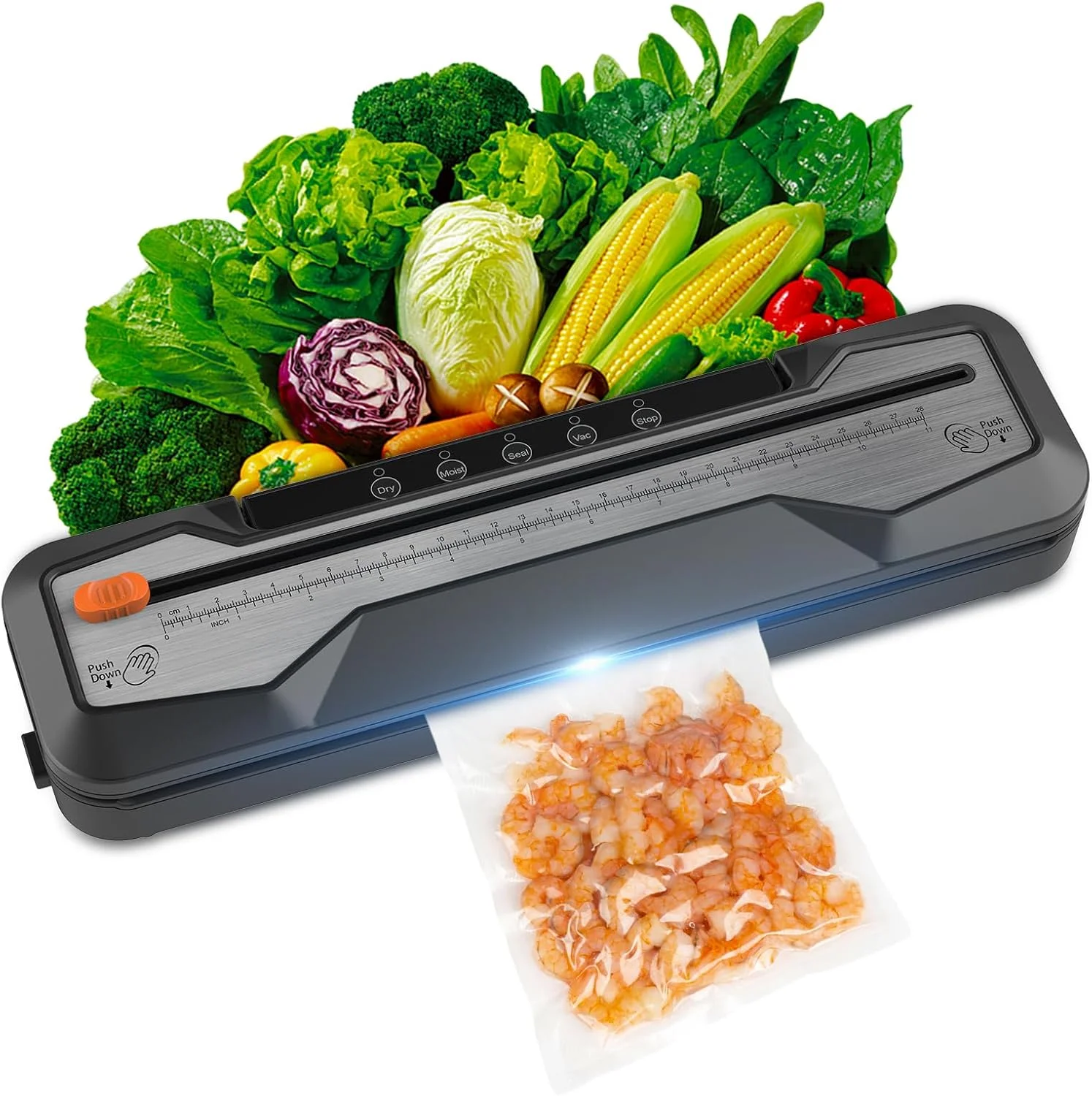 دستگاه وکیوم سیلر با مکش قدرتمند 55KPa، دستگاه سیلر اتوماتیک مواد غذایی با 10 کیسه سیل، حالت های غذای خشک و مرطوب، وکیوم سیلر مواد غذایی با کاتر و ترازو برای نگهداری مواد غذایی yunnstore